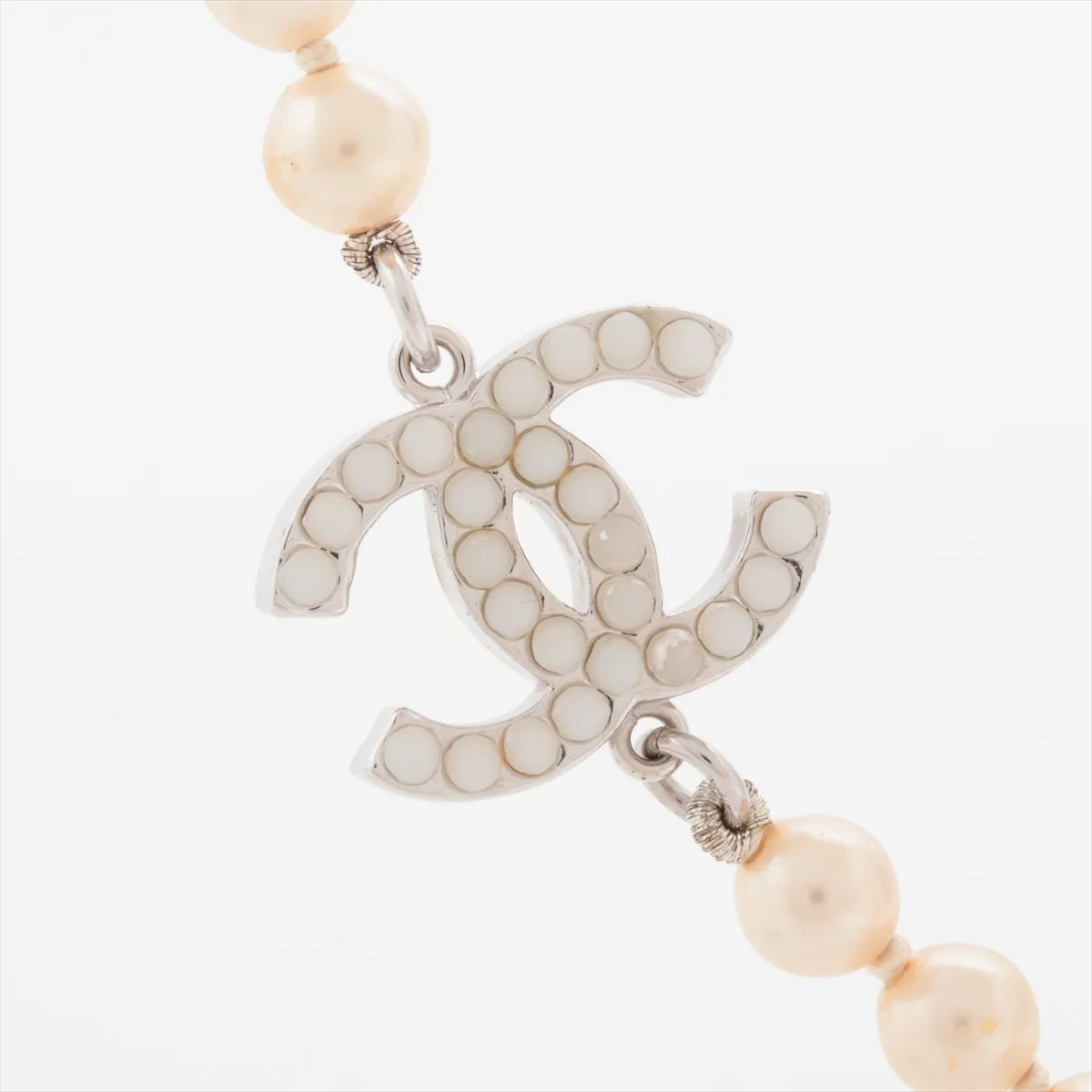 Coco Mark 07V Necklace, Metal x Faux Pearl, Silver. Shows signs of wear, tarnishing, — view 3