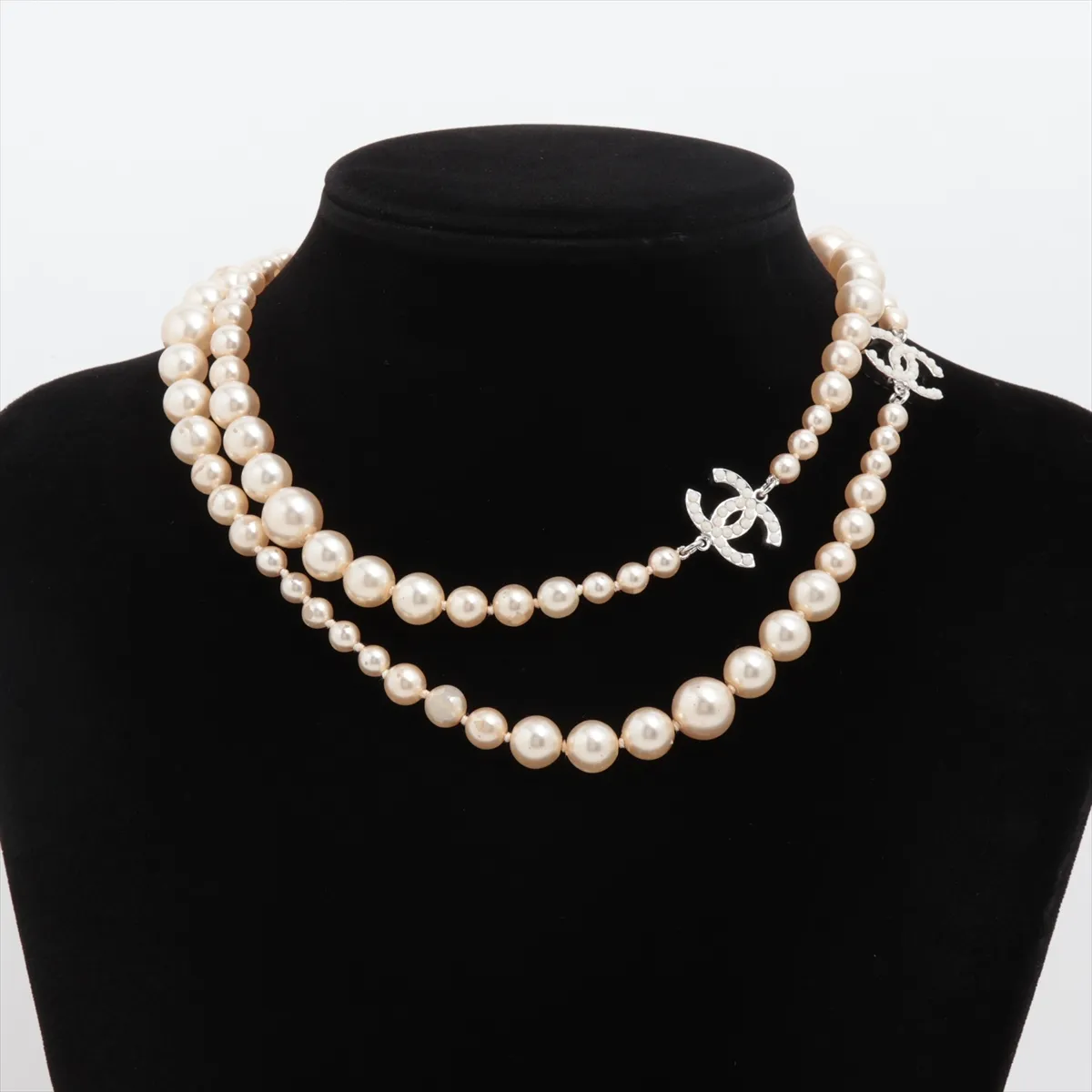 Coco Mark 07V Necklace, Metal x Faux Pearl, Silver. Shows signs of wear, tarnishing, — view 6