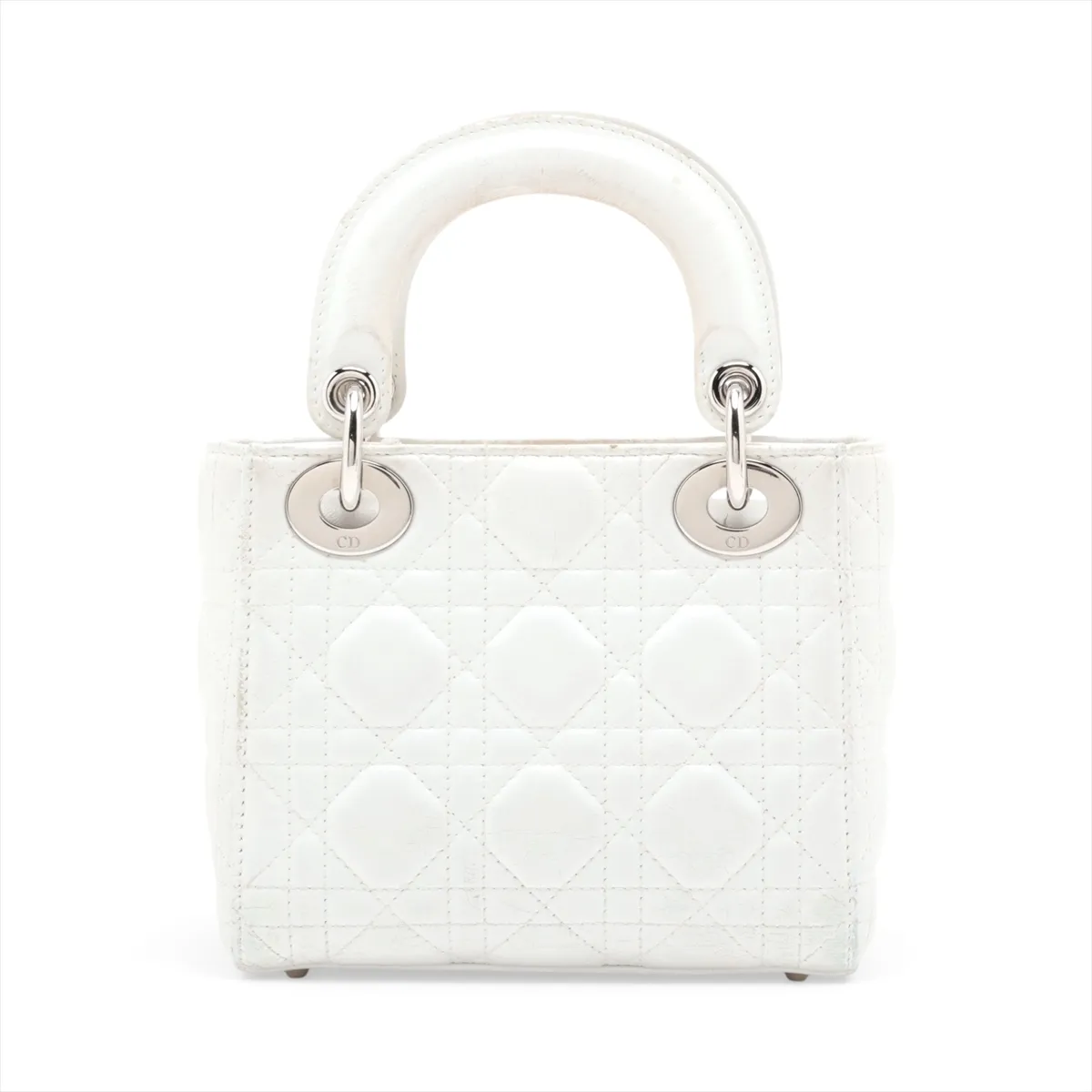 Cannage Lady Dior Mini Leather 2-Way Handbag, White — view 2