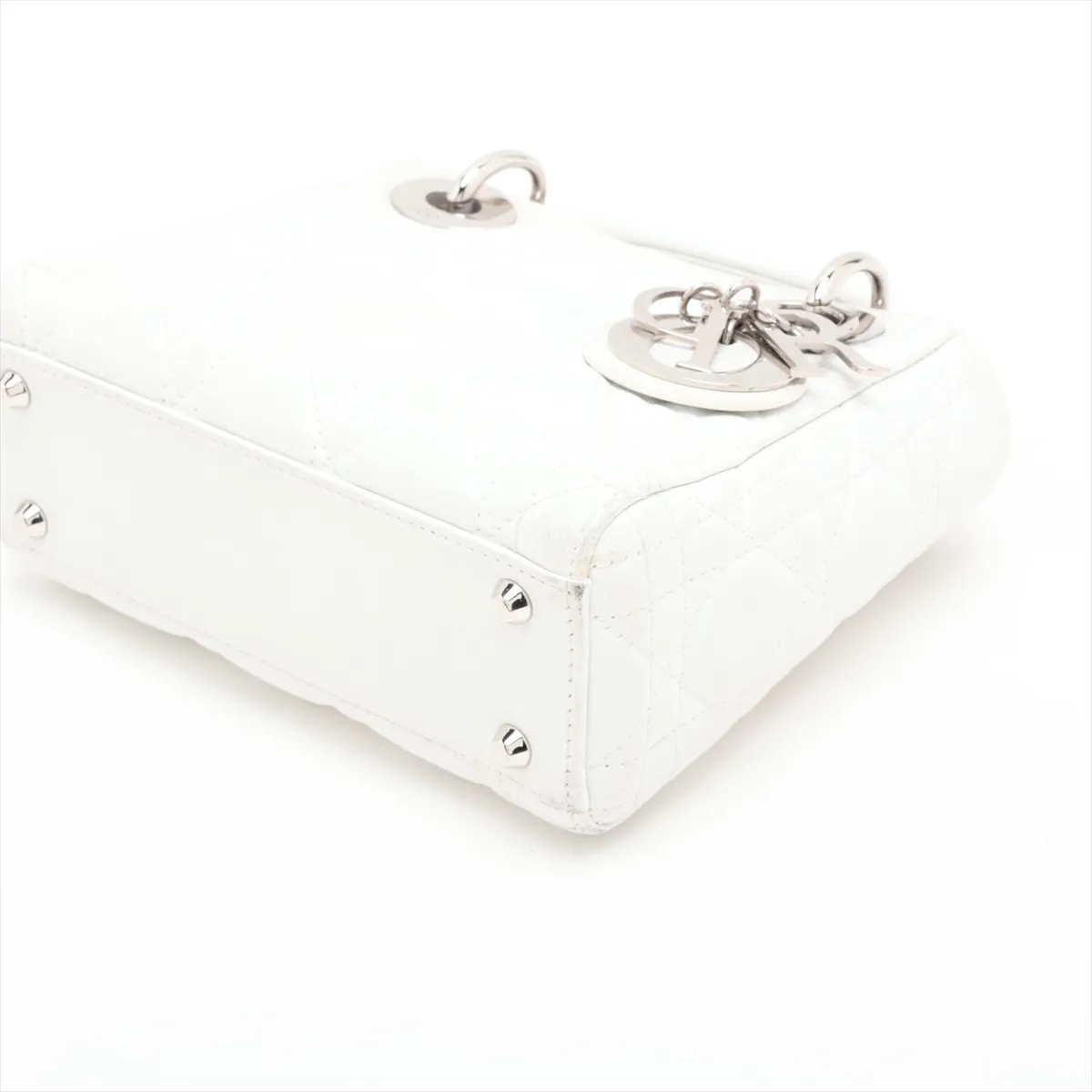 Cannage Lady Dior Mini Leather 2-Way Handbag, White — view 3