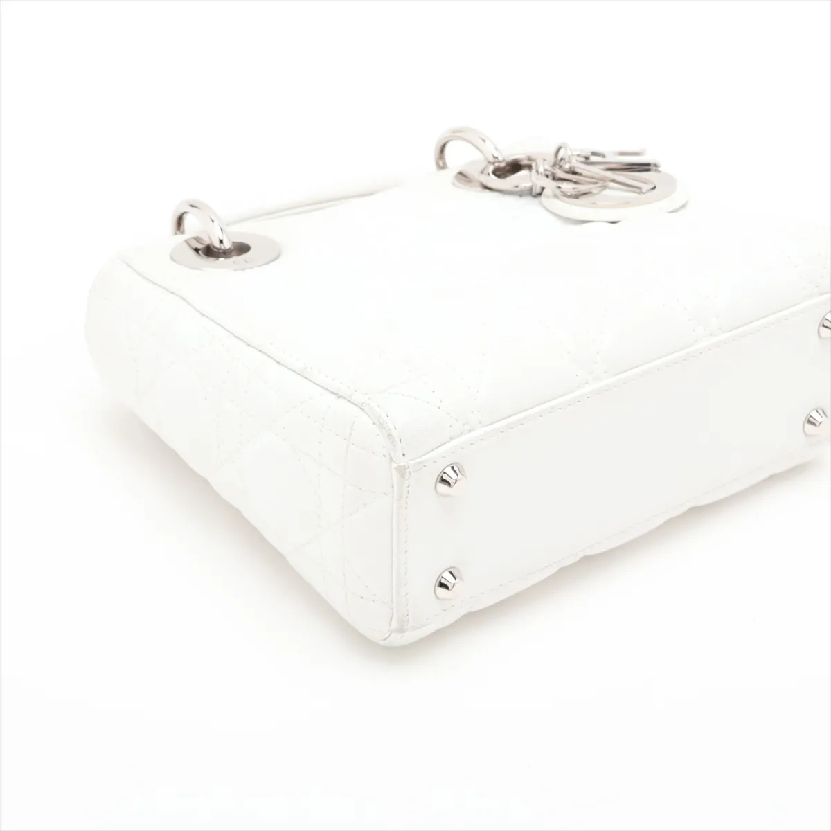 Cannage Lady Dior Mini Leather 2-Way Handbag, White — view 4