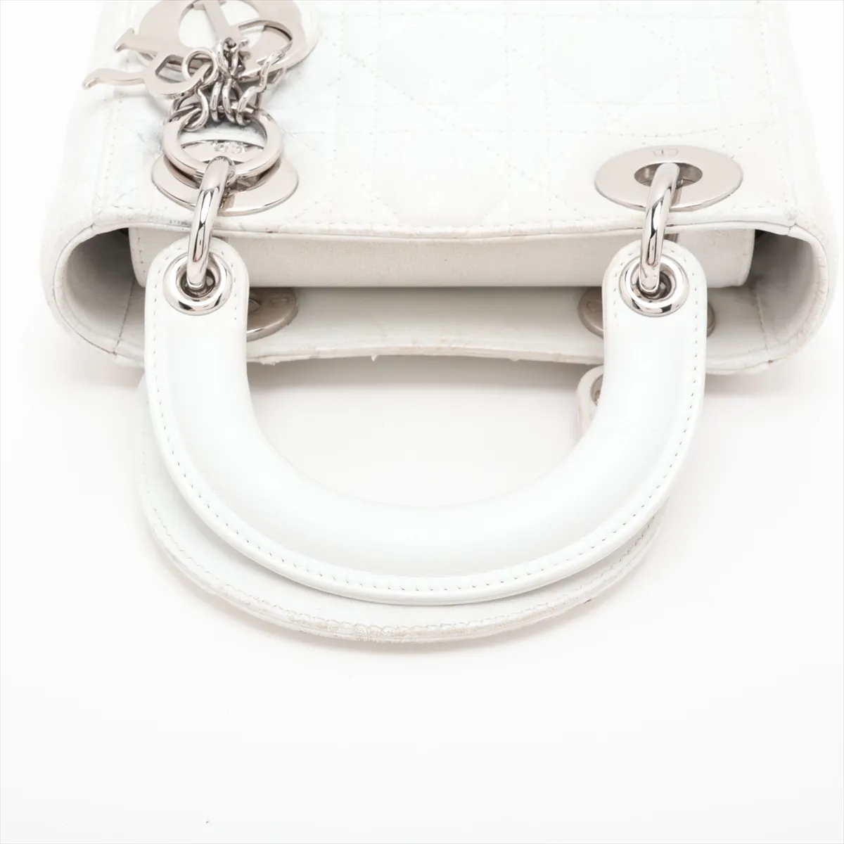 Cannage Lady Dior Mini Leather 2-Way Handbag, White — view 5