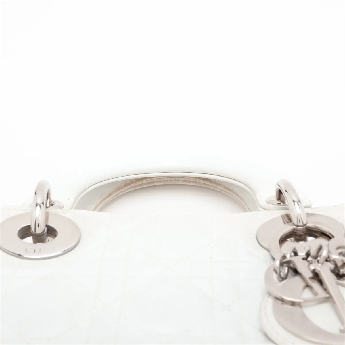 Cannage Lady Dior Mini Leather 2-Way Handbag, White — view 6