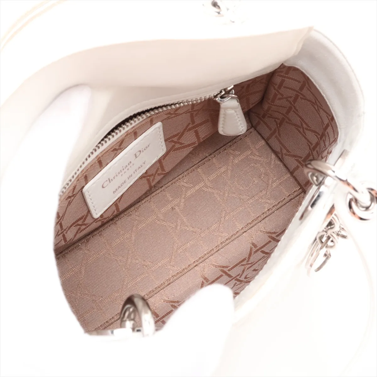 Cannage Lady Dior Mini Leather 2-Way Handbag, White — view 8