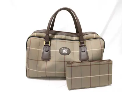 Checkered Boston Bag with Pouch