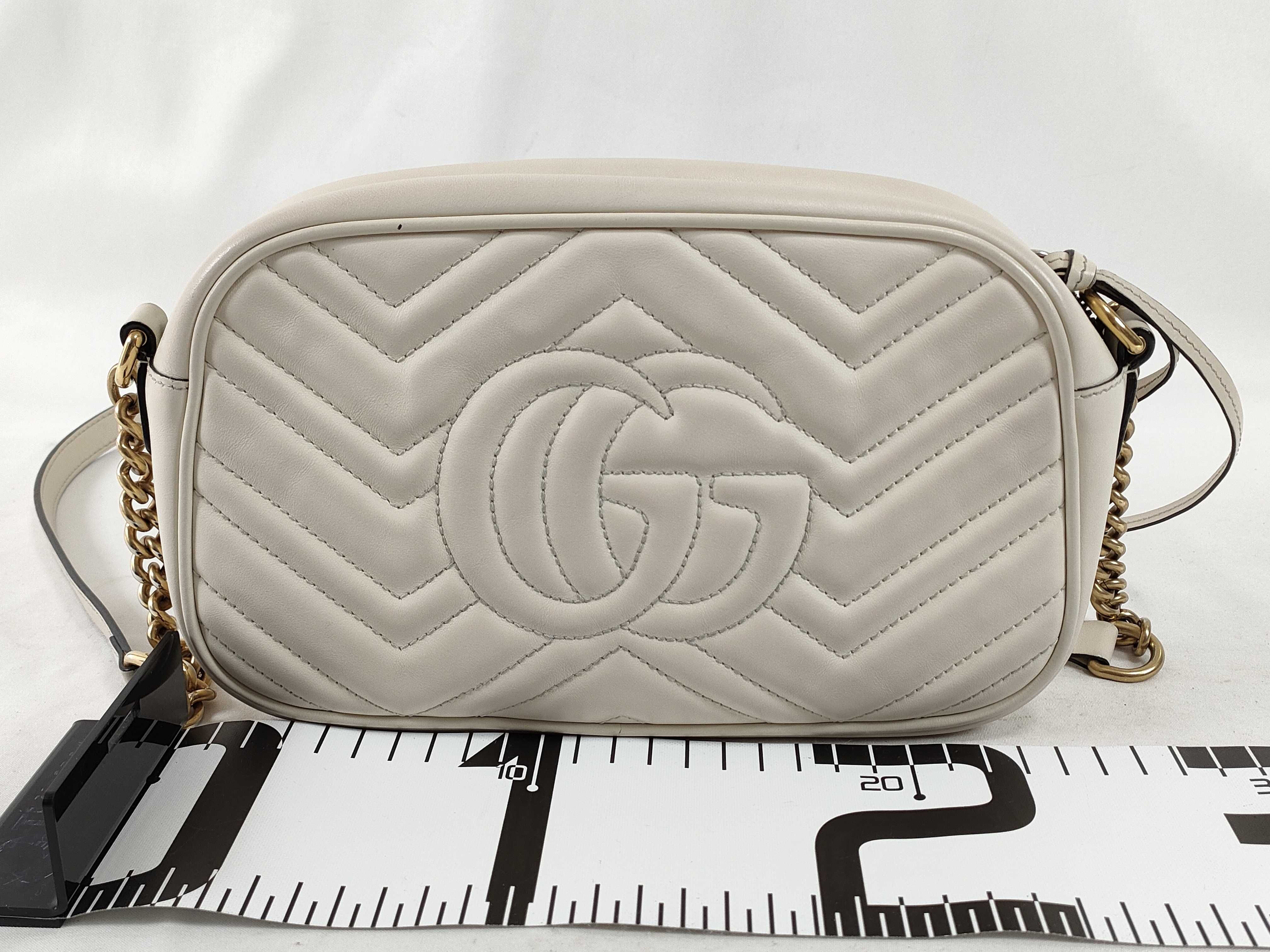 GG Marmont Leather White Shoulder Bag 447632 — view 2