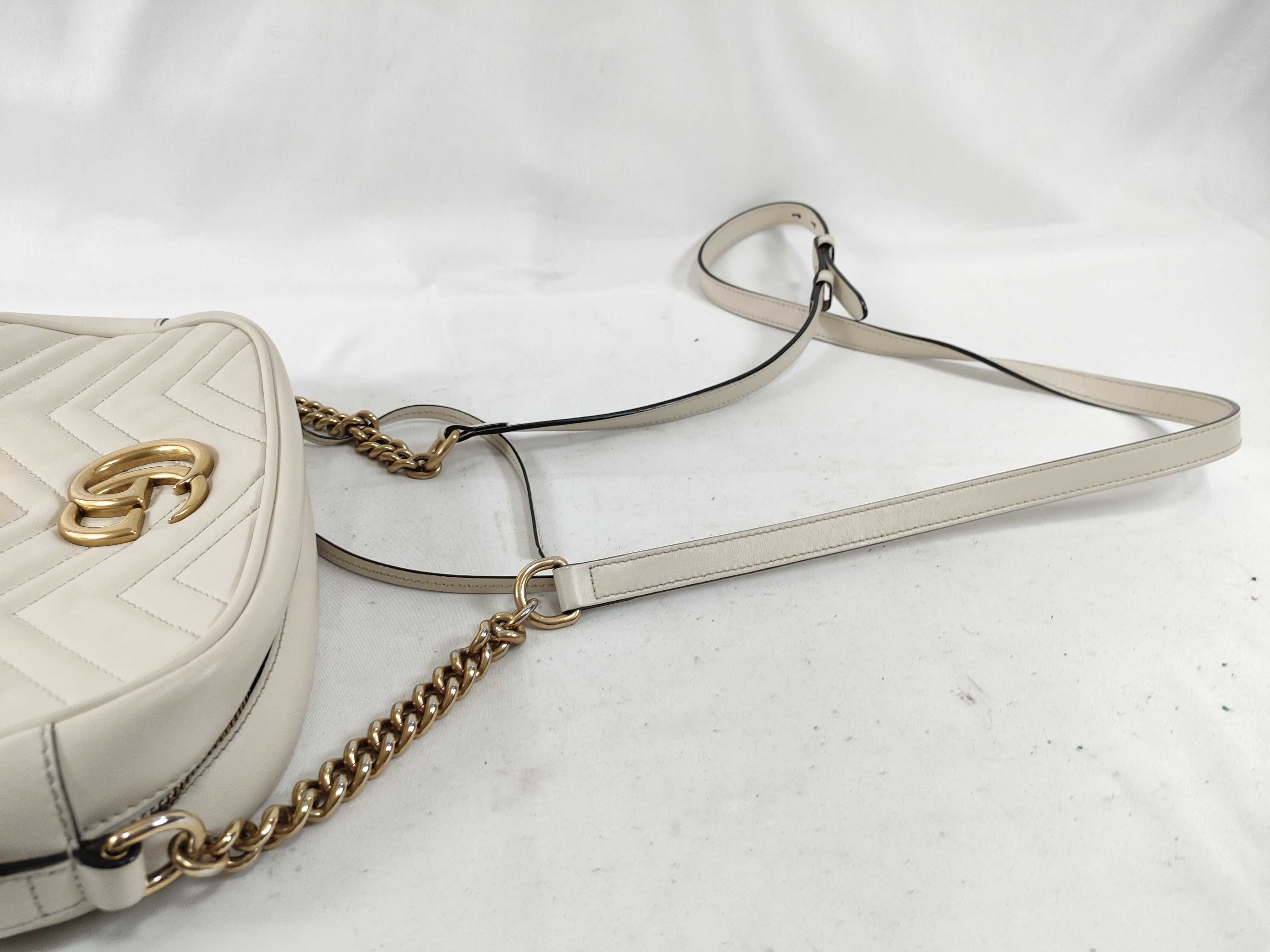 GG Marmont Leather White Shoulder Bag 447632 — view 3