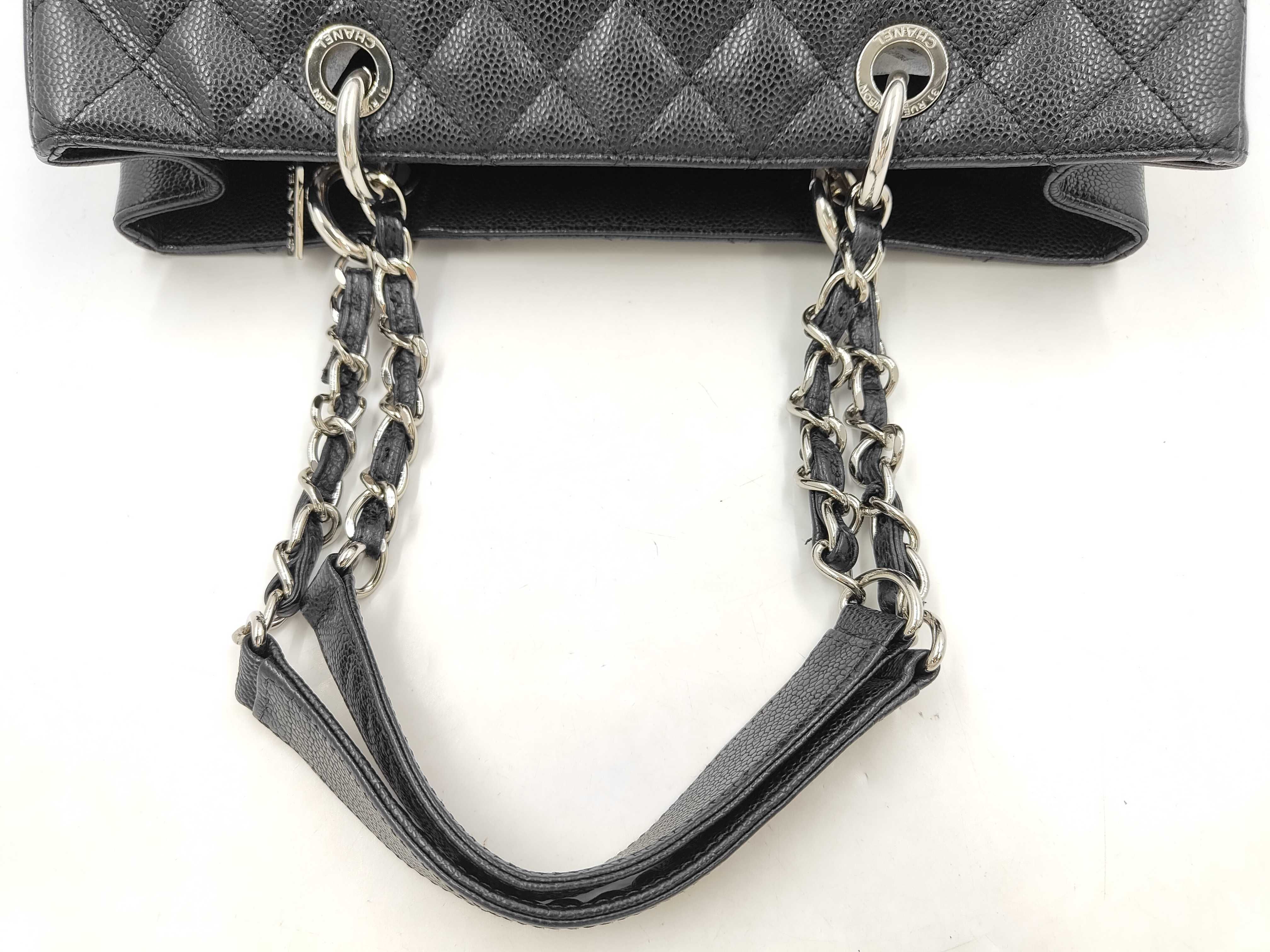 Matelassé Chain Tote Bag, GST, Caviar Skin, Black, Serial Seal, G Card — view 3