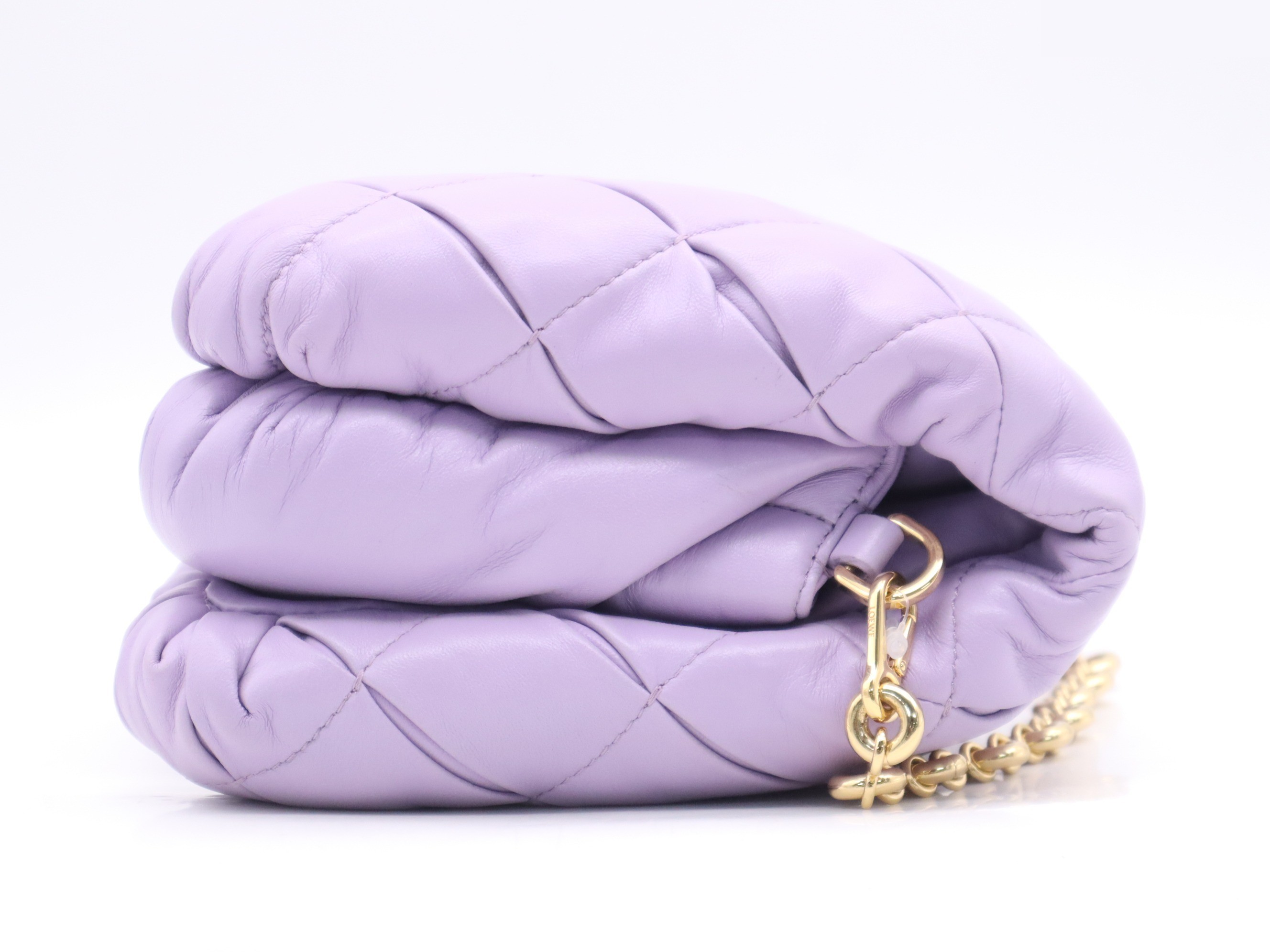 Lambskin puffer bag, Goya style, purple, gold hardware, with shoulder strap. — view 5