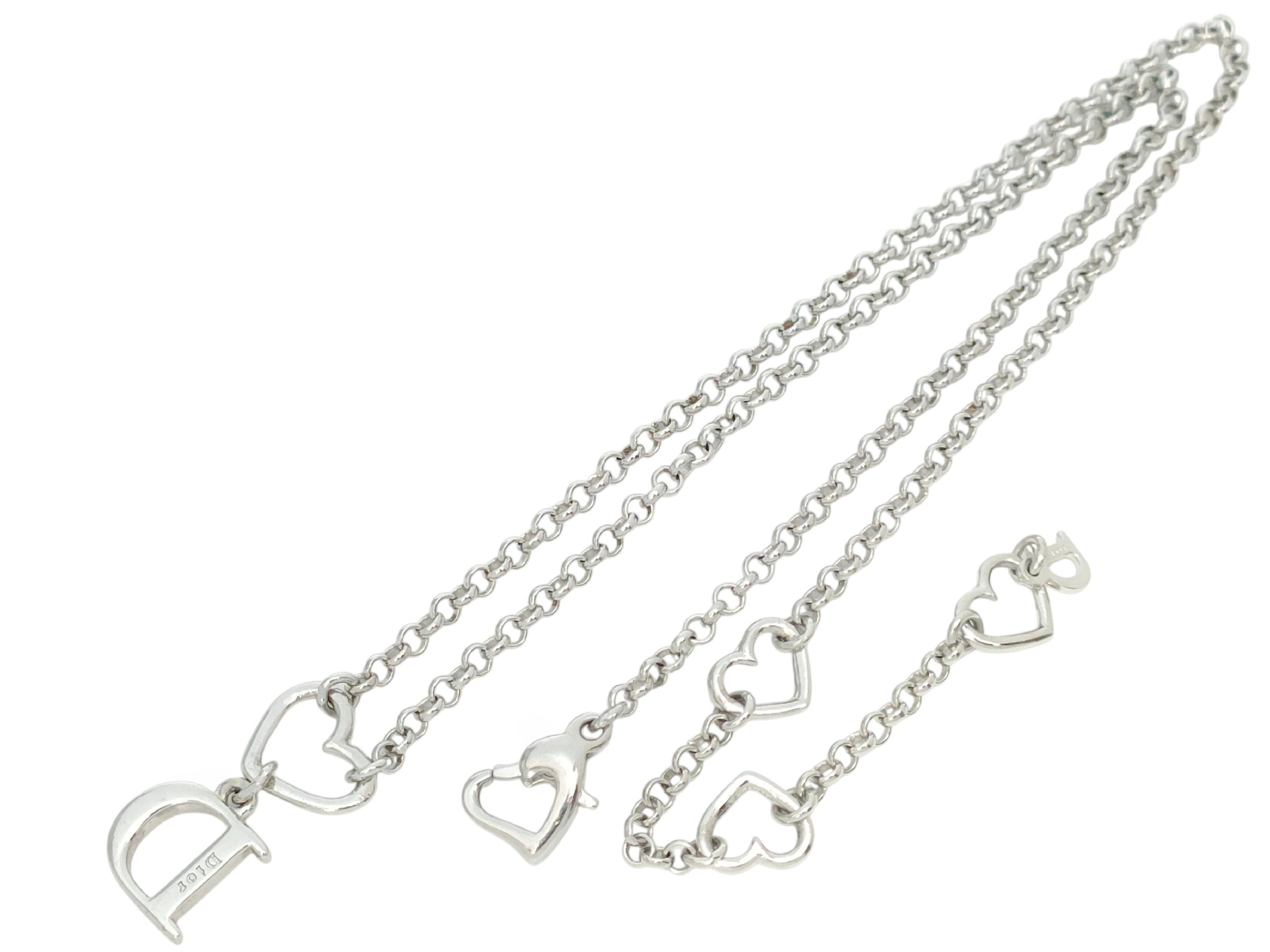 Silver-colored rhinestone-embellished logo and heart motif pendant necklace, 6.52g. — view 3