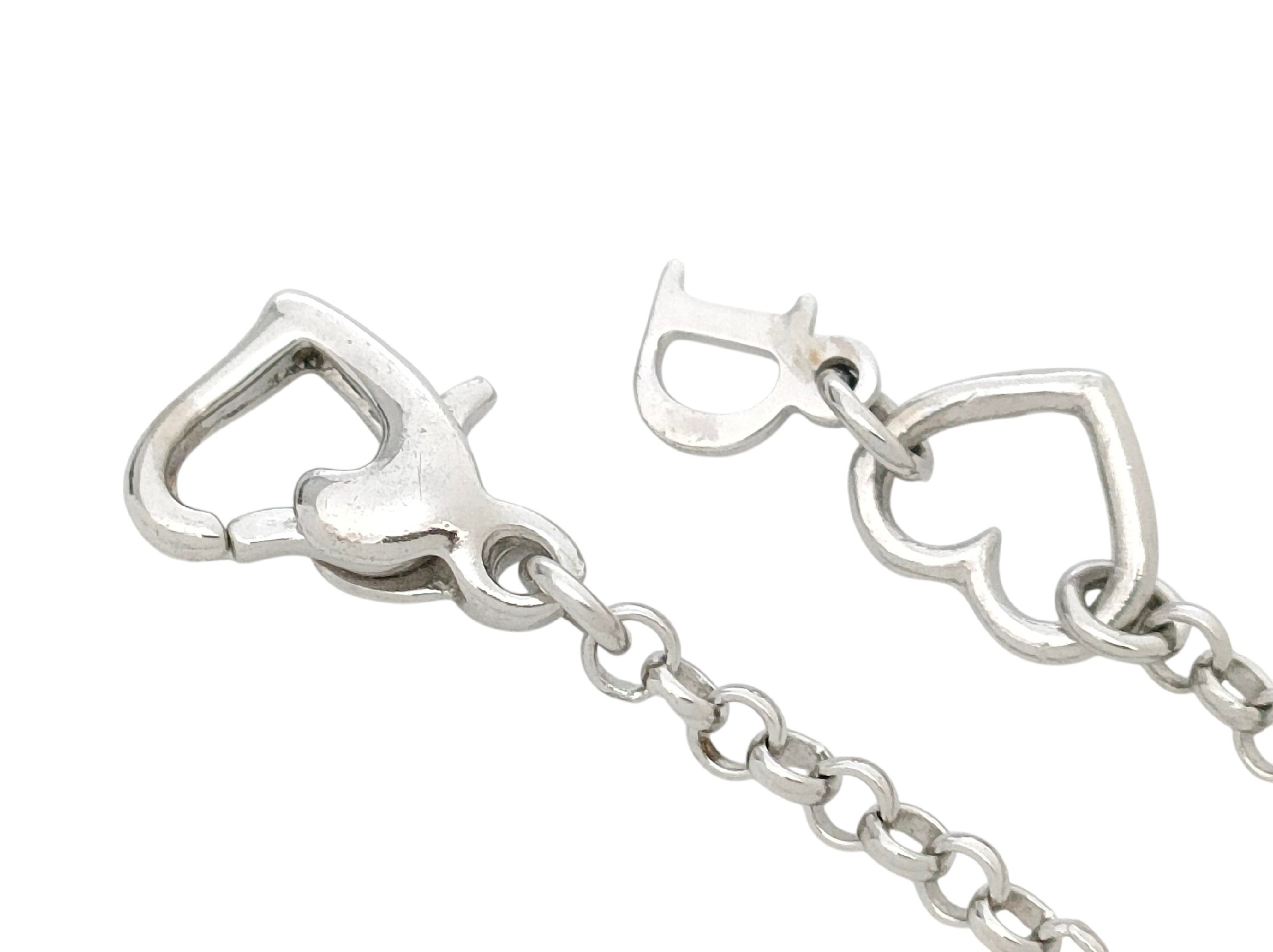 Silver-colored rhinestone-embellished logo and heart motif pendant necklace, 6.52g. — view 5