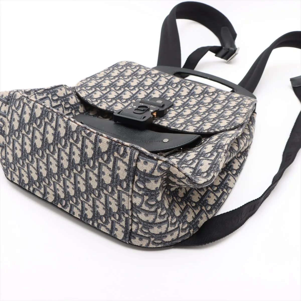 Oblique Saddle Canvas x Leather Backpack/Rucksack, Navy — view 3