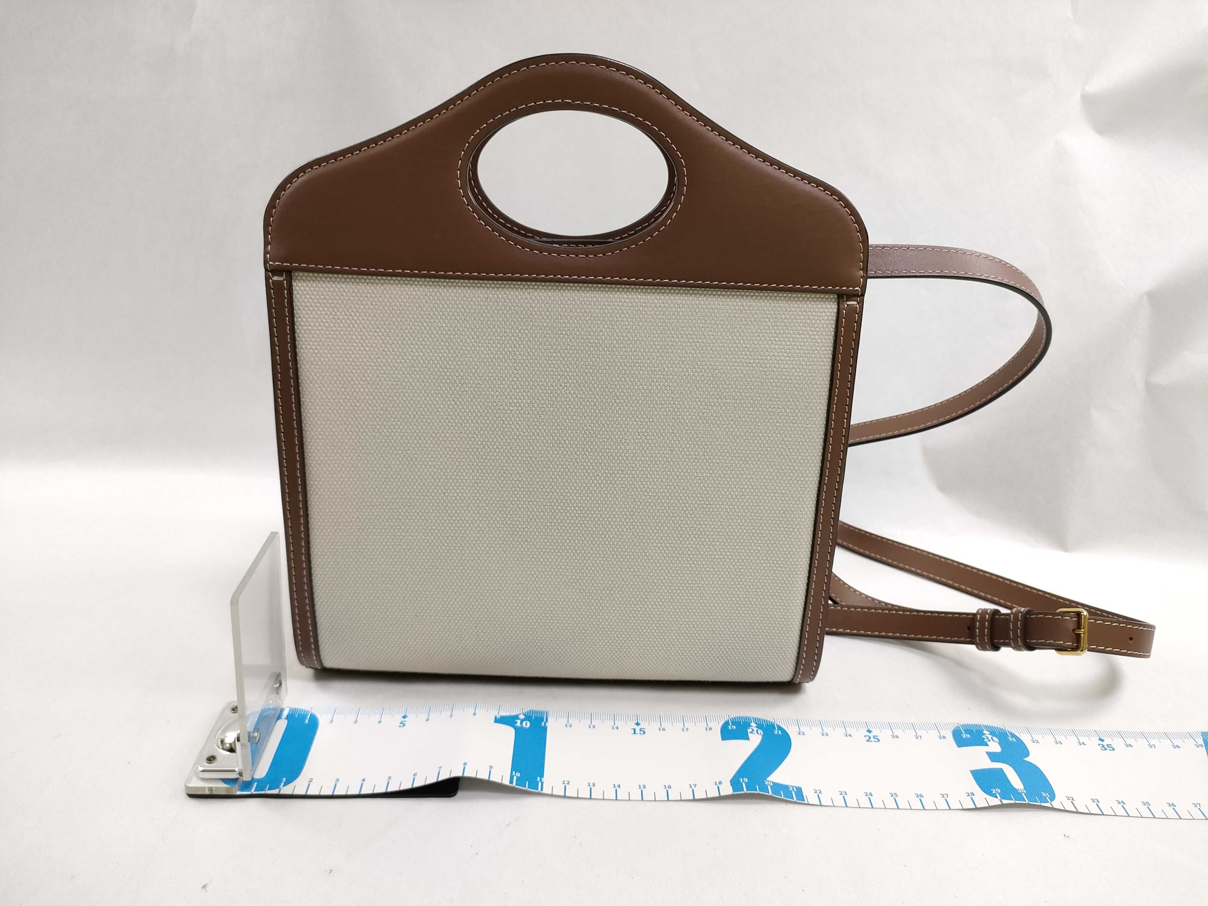 Mini Two-Tone Canvas x Leather 2-Way Handbag (Beige x Brown) — view 2