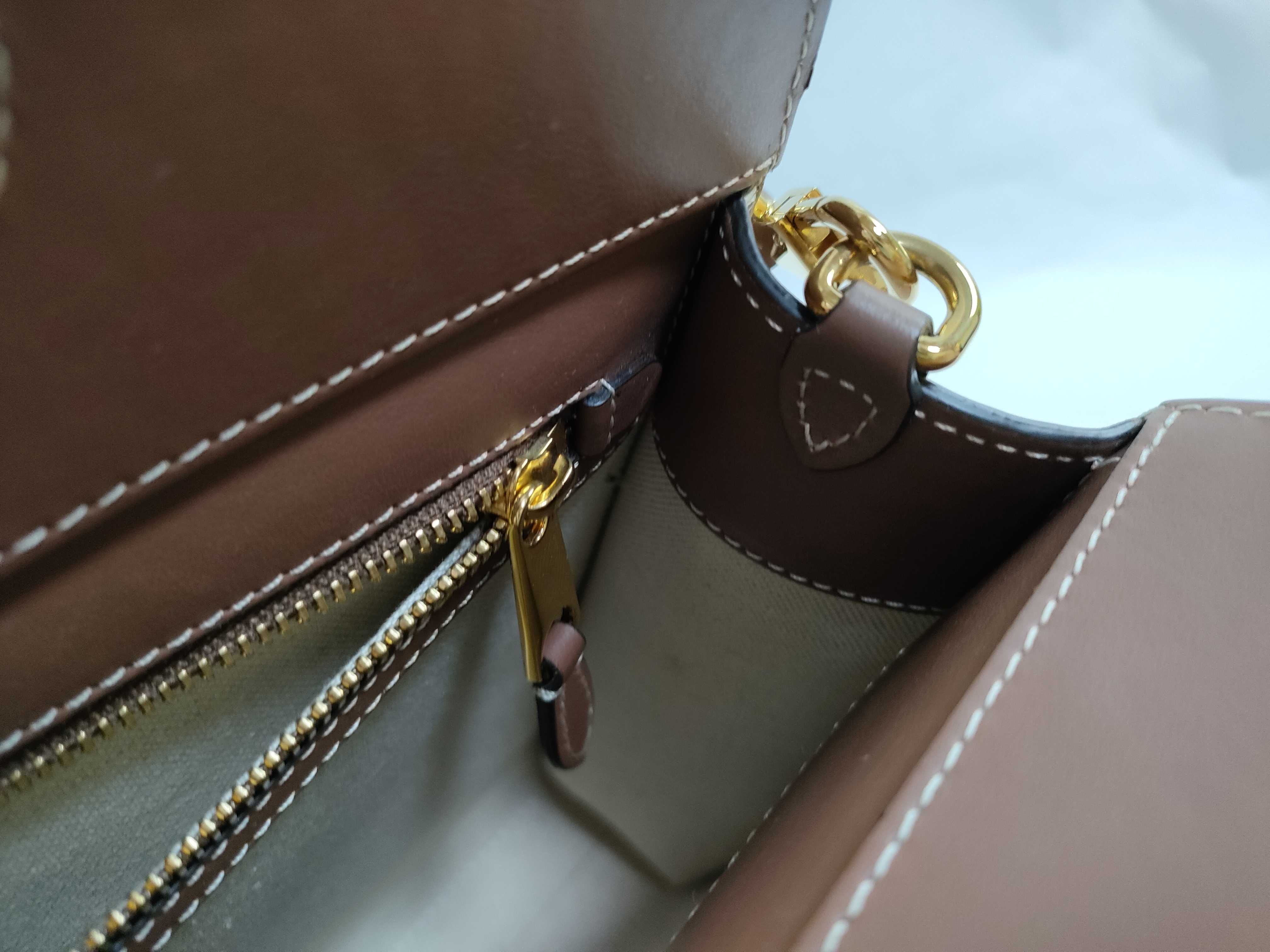 Mini Two-Tone Canvas x Leather 2-Way Handbag (Beige x Brown) — view 11