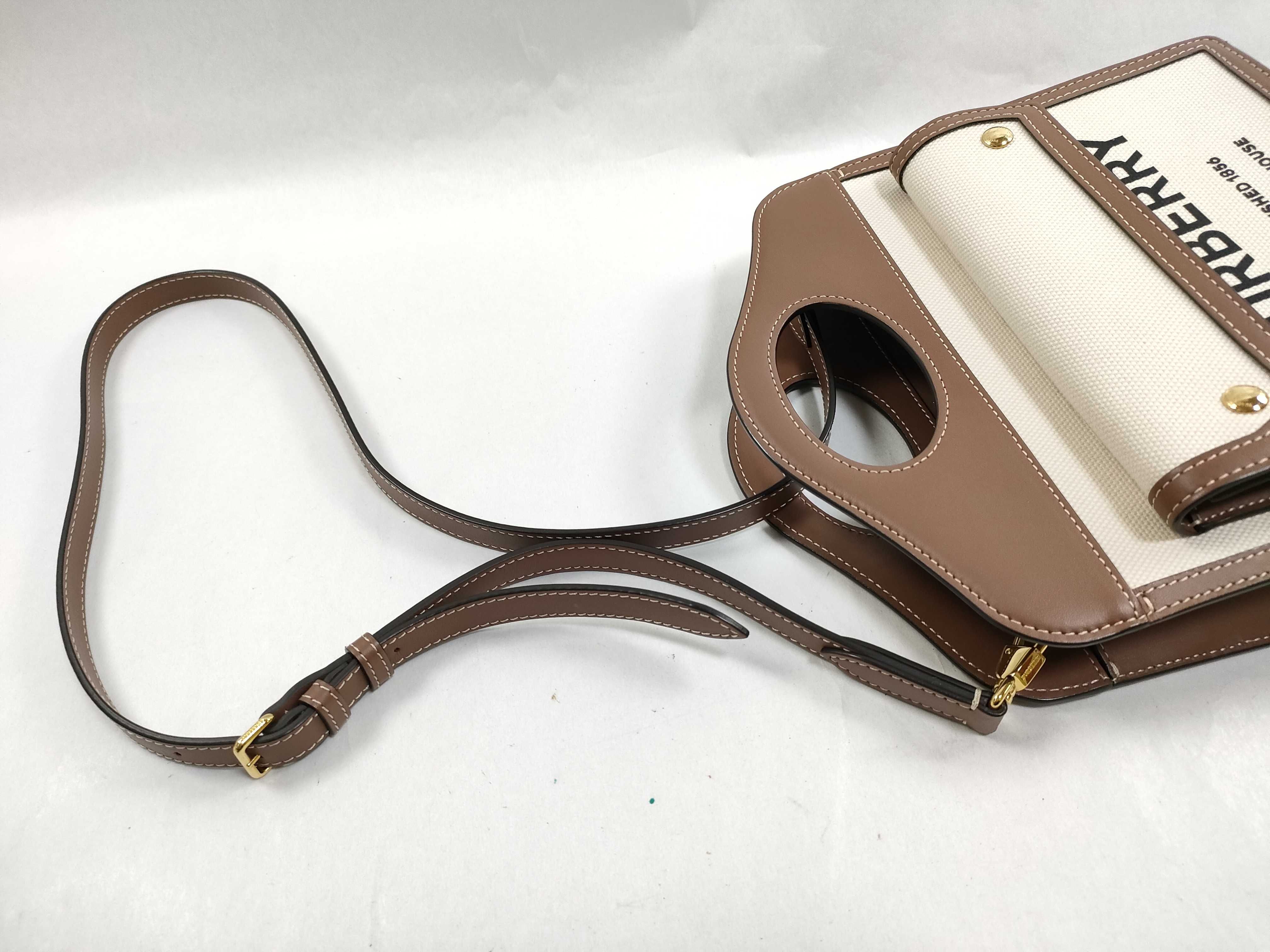 Mini Two-Tone Canvas x Leather 2-Way Handbag (Beige x Brown) — view 3
