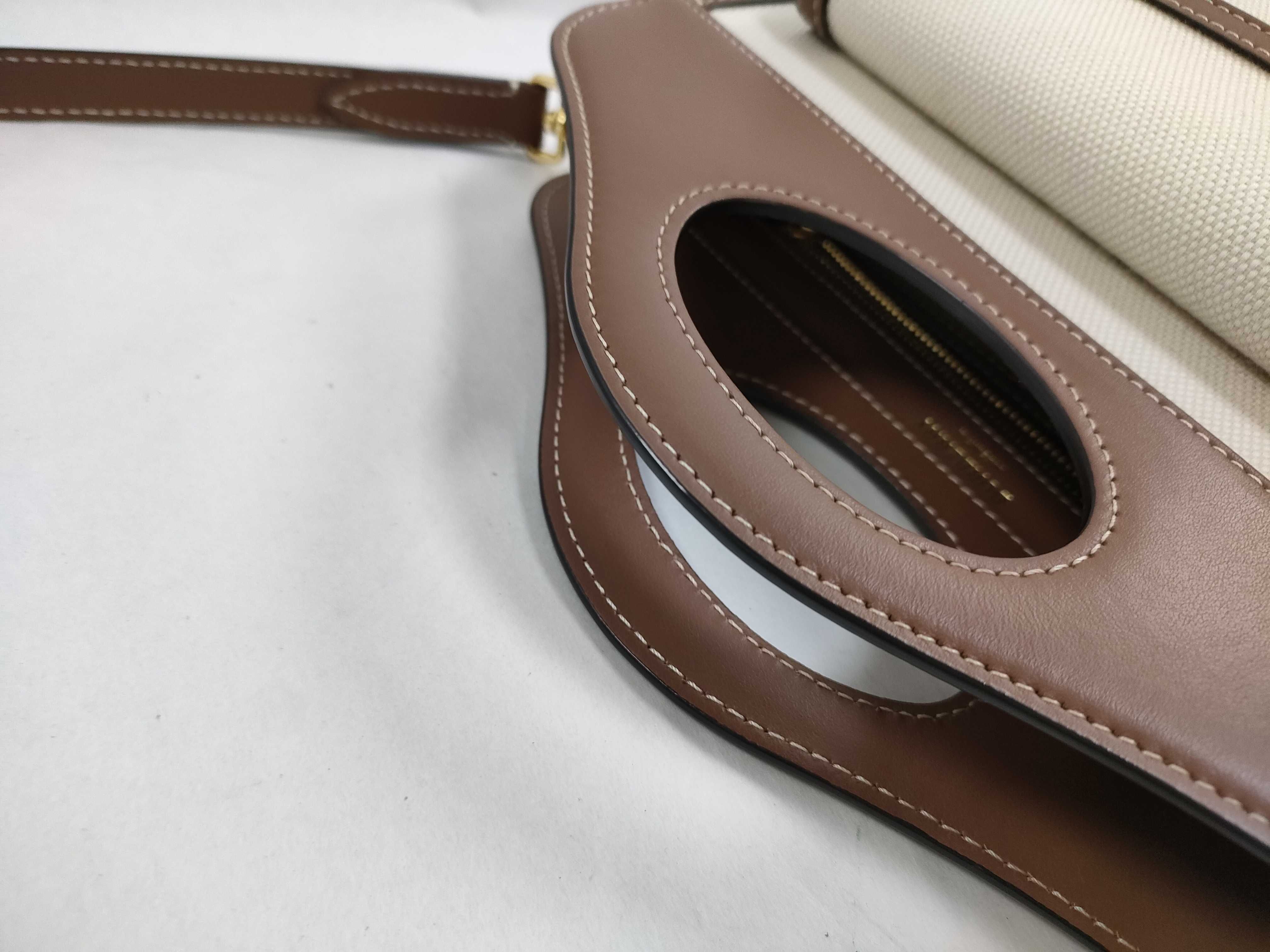 Mini Two-Tone Canvas x Leather 2-Way Handbag (Beige x Brown) — view 4