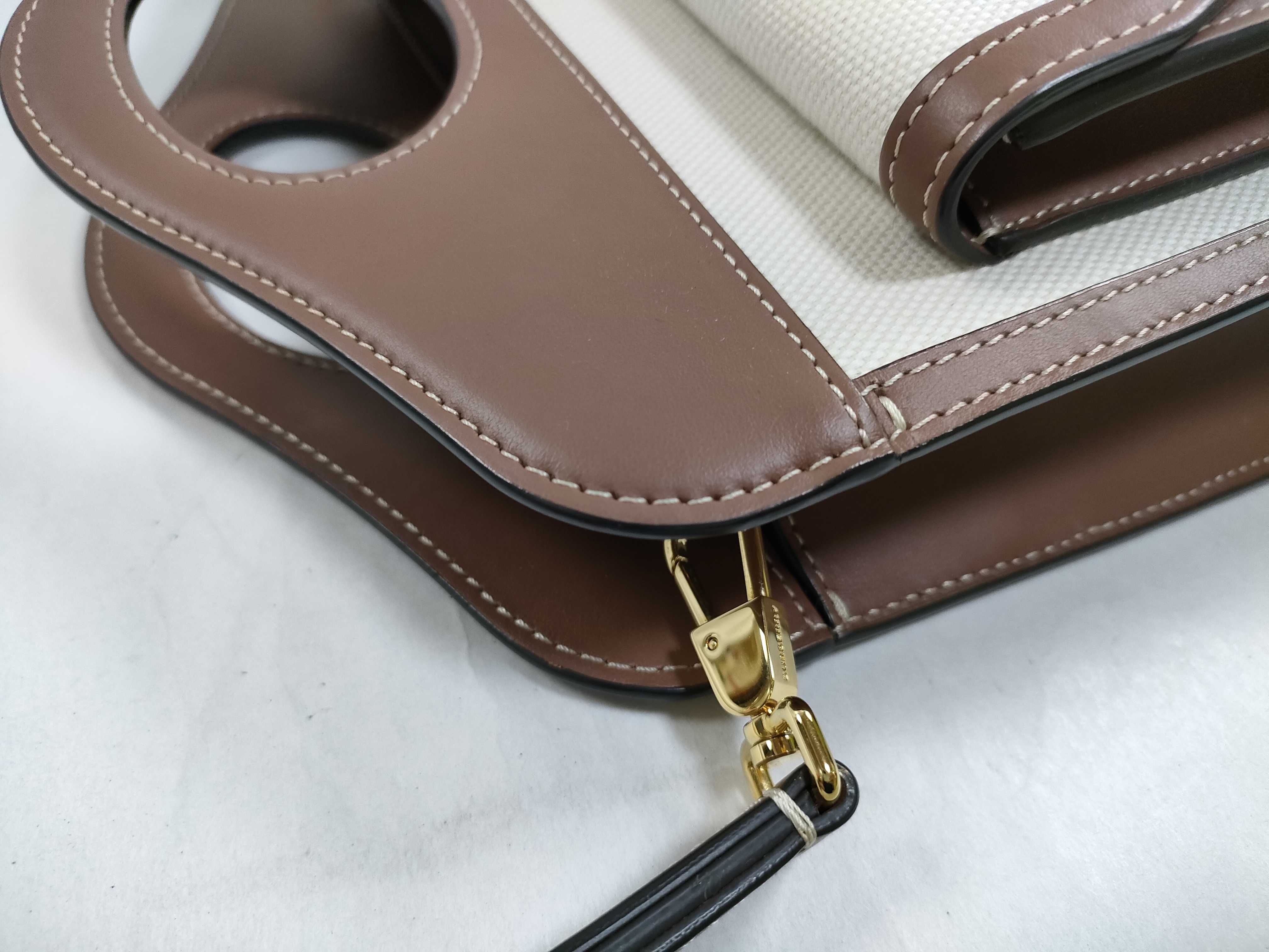 Mini Two-Tone Canvas x Leather 2-Way Handbag (Beige x Brown) — view 5