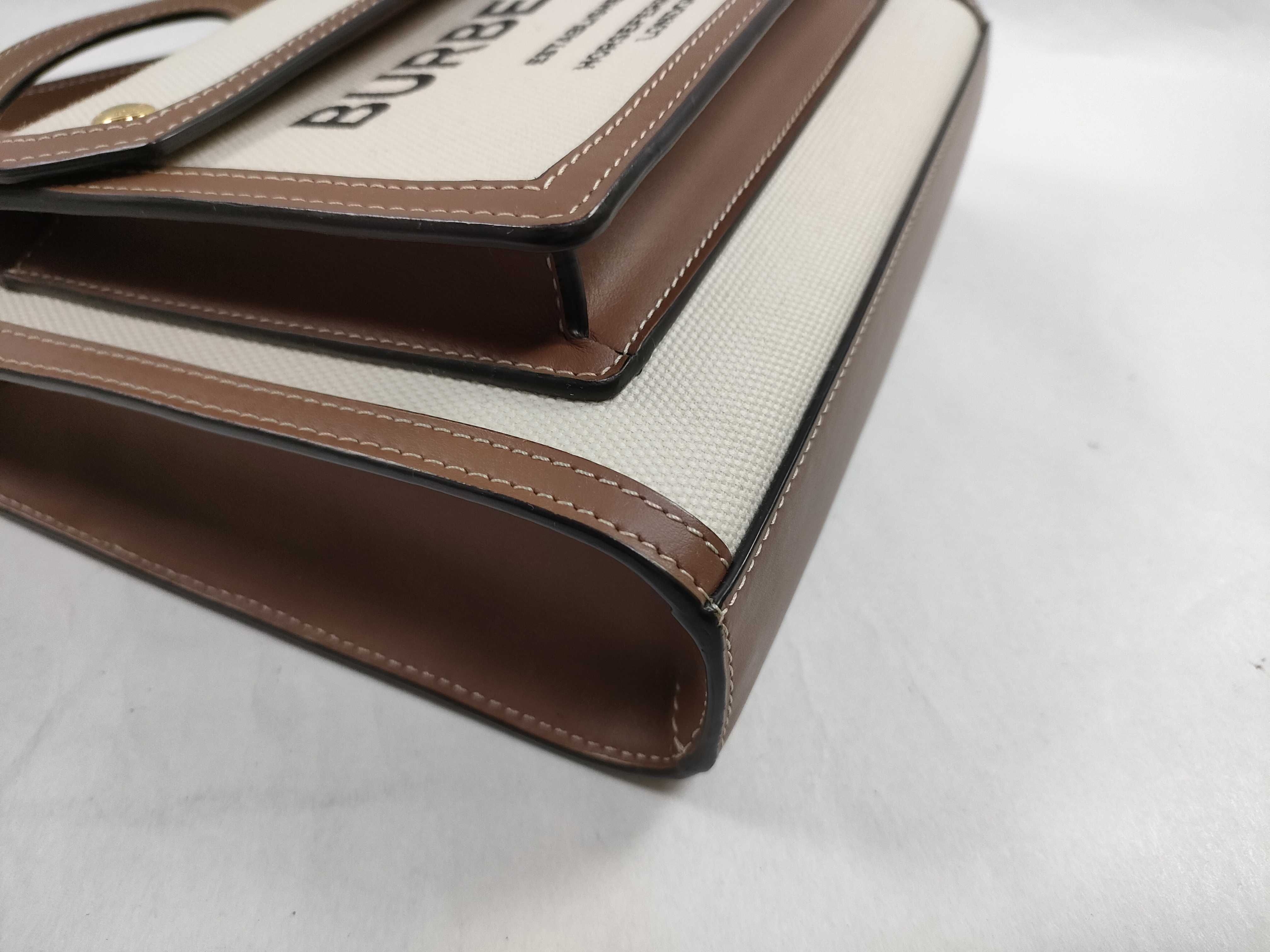 Mini Two-Tone Canvas x Leather 2-Way Handbag (Beige x Brown) — view 6