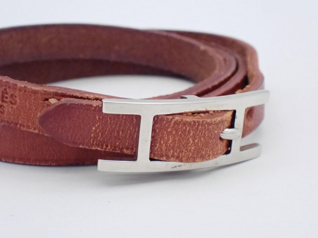 Api 3 Leather Bracelet, B Stamp, Beige/Brown — view 3