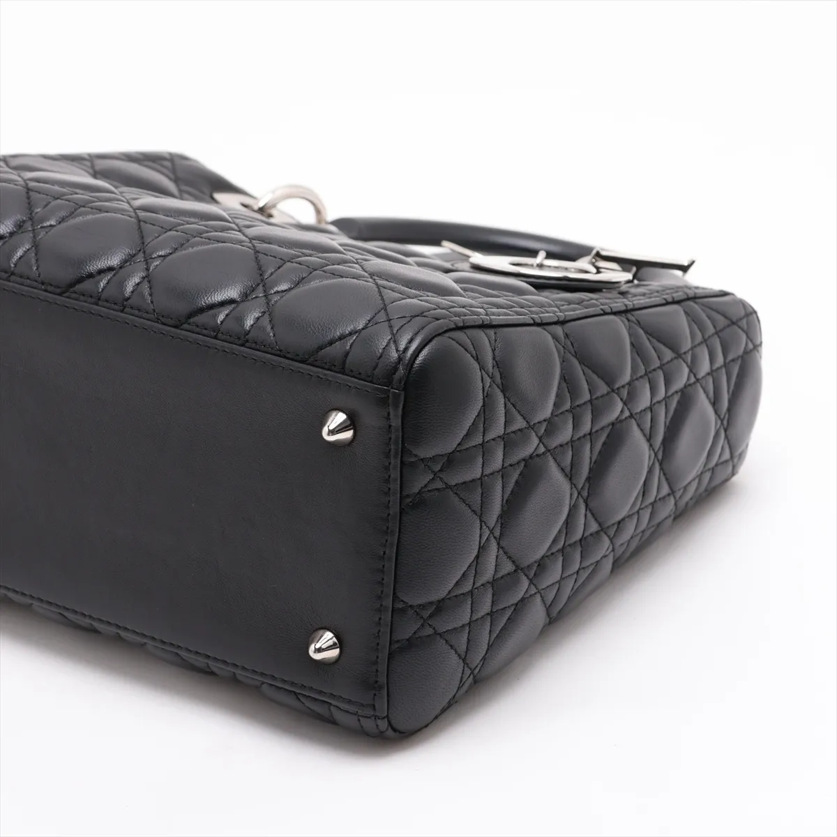 Cannage Lady Dior Leather 2-Way Handbag, Black — view 3