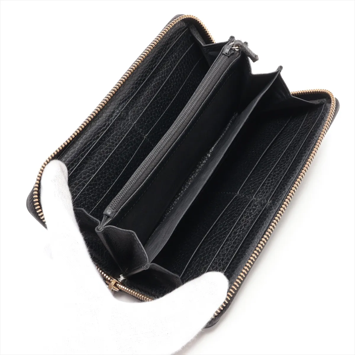 GG Marmont 456117 Leather Round Zip Wallet Black — view 3