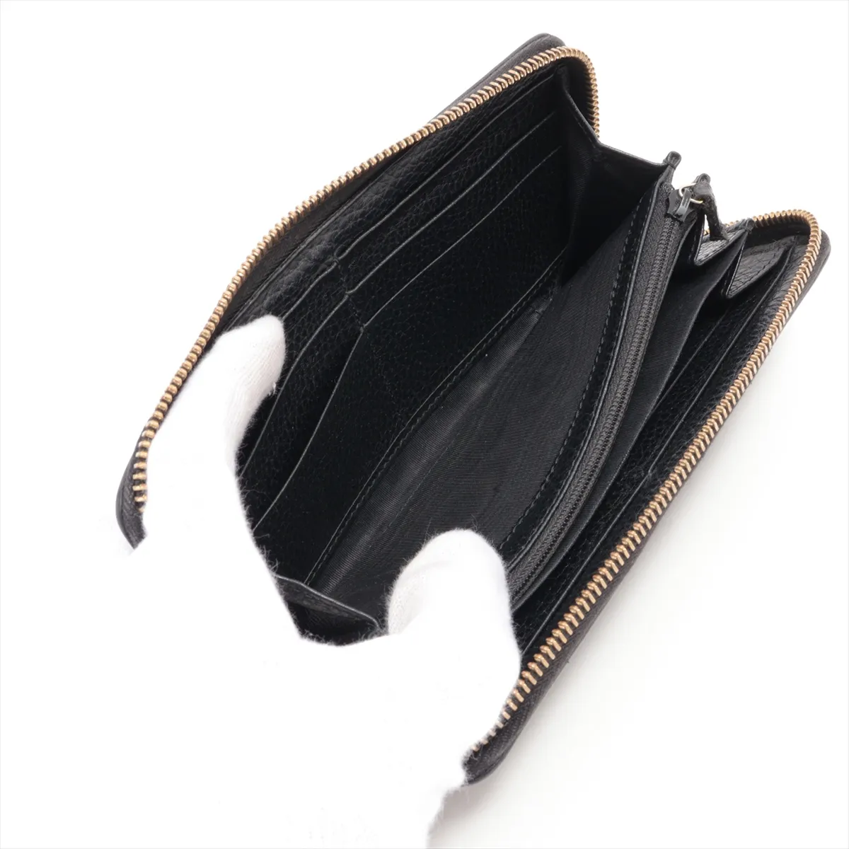GG Marmont 456117 Leather Round Zip Wallet Black — view 4