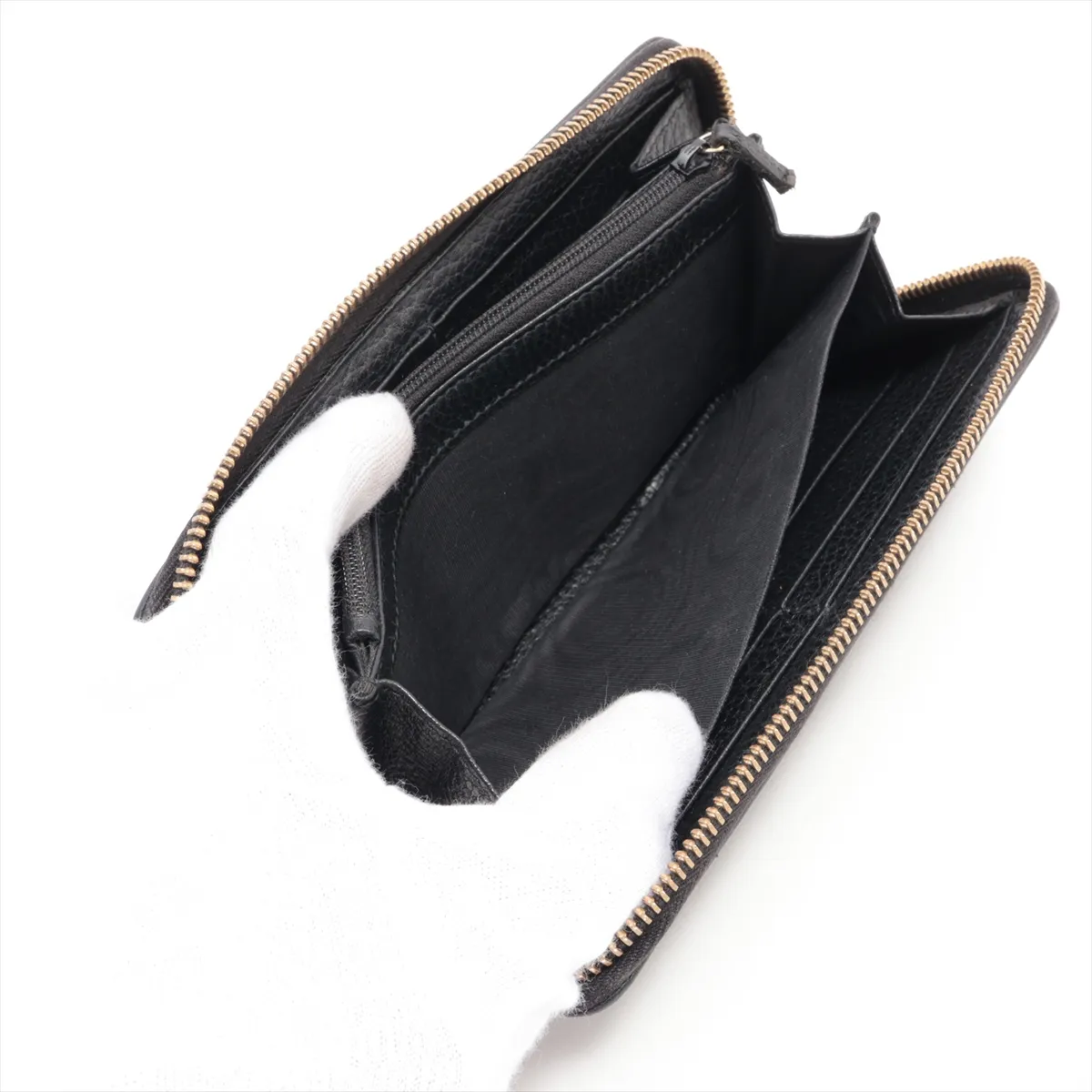 GG Marmont 456117 Leather Round Zip Wallet Black — view 5