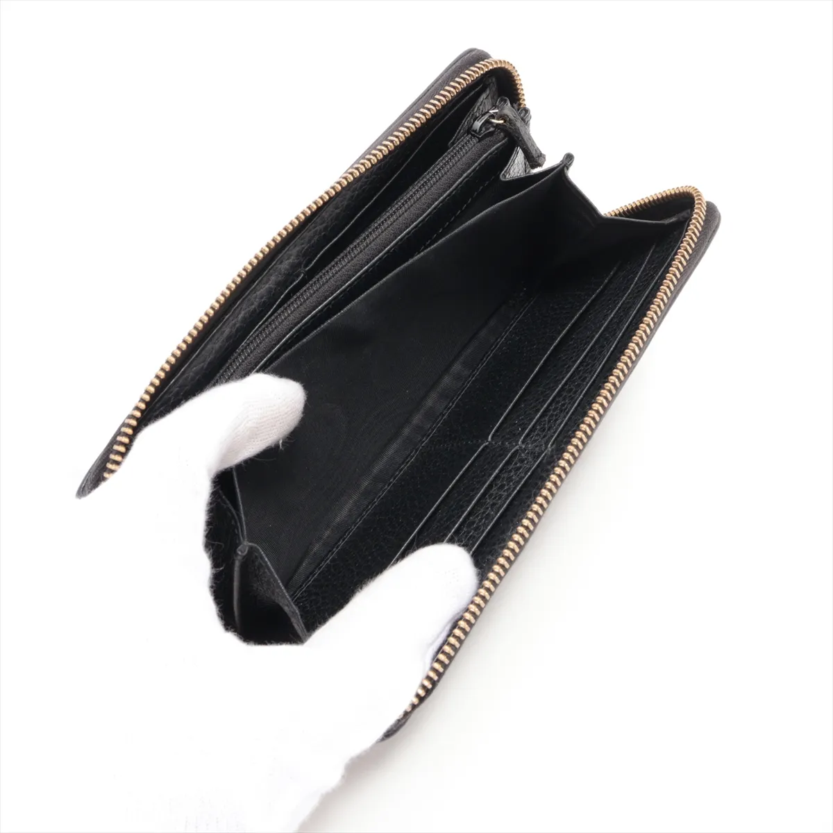 GG Marmont 456117 Leather Round Zip Wallet Black — view 6