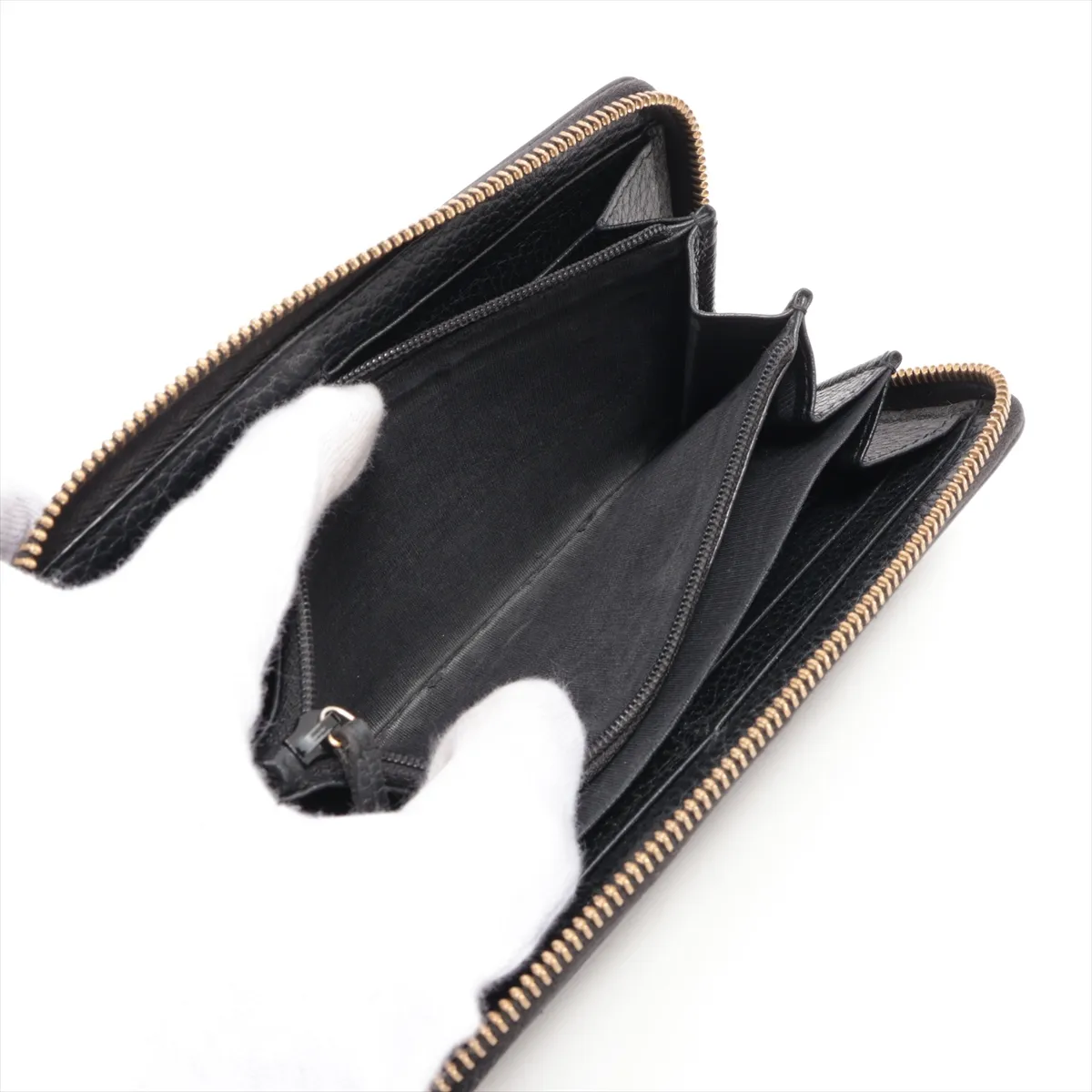 GG Marmont 456117 Leather Round Zip Wallet Black — view 7