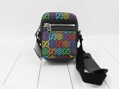 GG Psychedelic Mini Messenger Bag, Multicolor x Black, Silver Hardware, W13