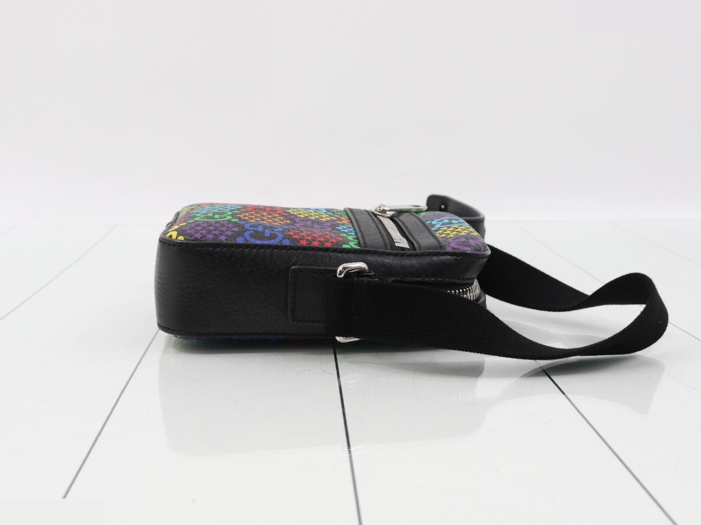 GG Psychedelic Mini Messenger Bag, Multicolor x Black, Silver Hardware, W13 — view 3