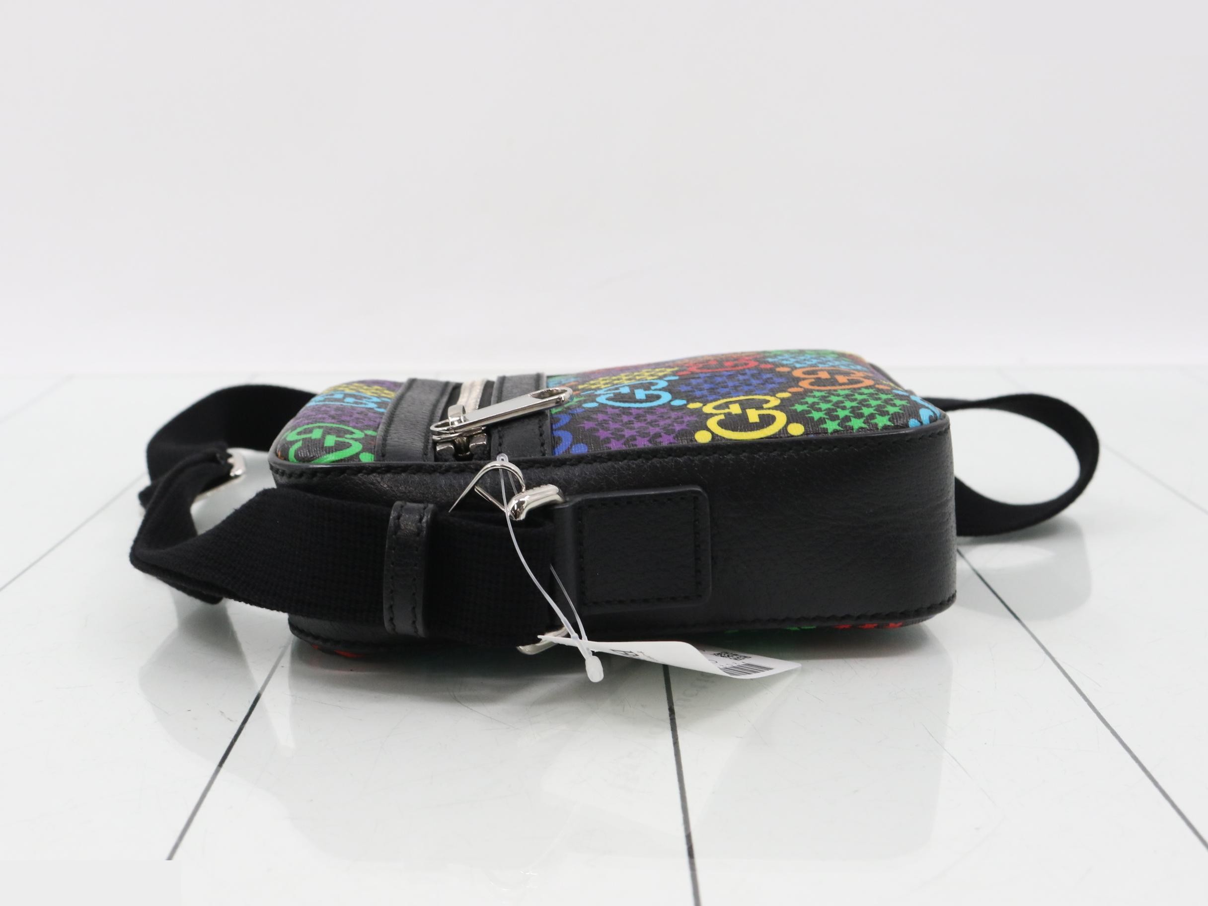 GG Psychedelic Mini Messenger Bag, Multicolor x Black, Silver Hardware, W13 — view 4