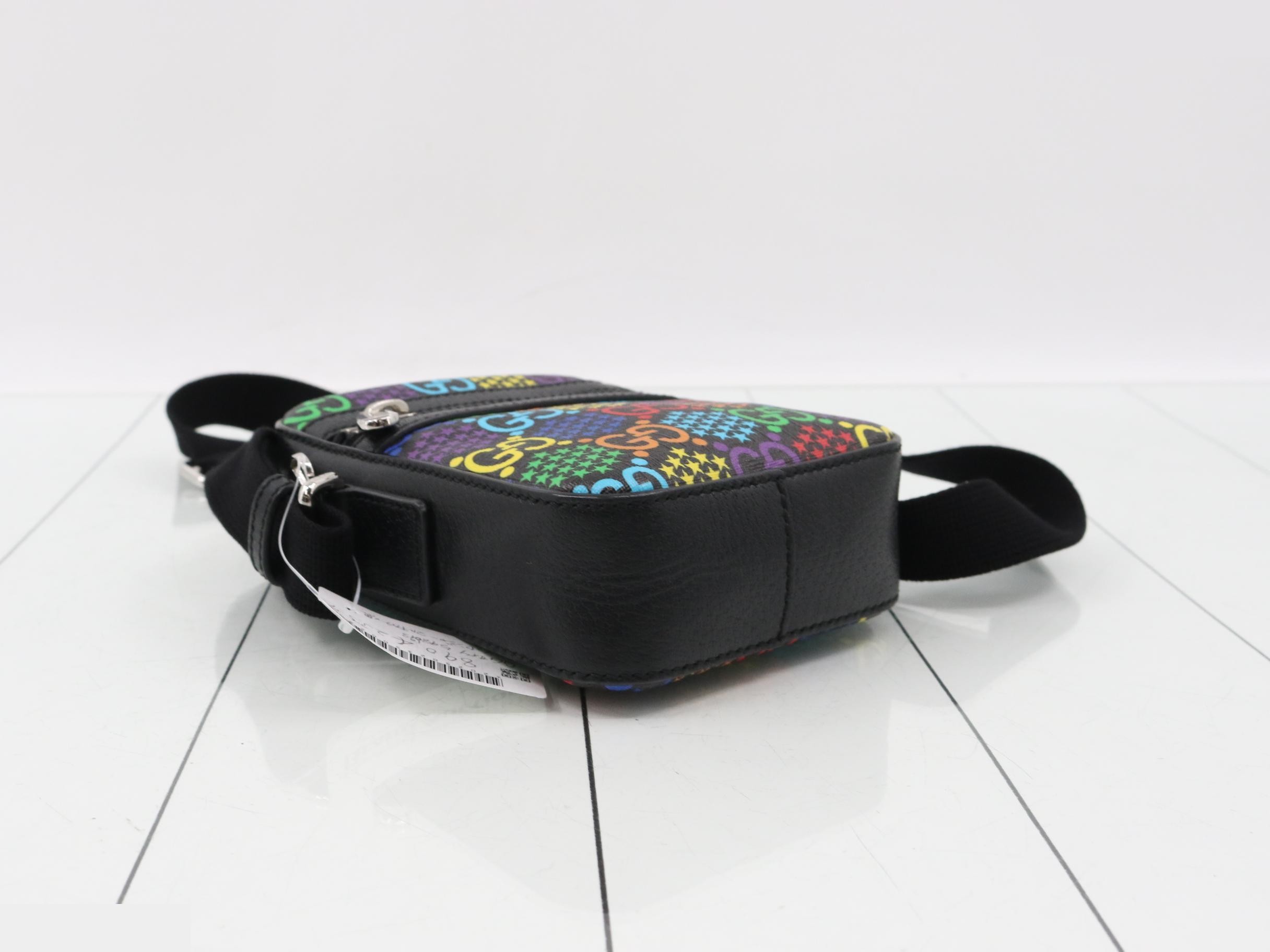 GG Psychedelic Mini Messenger Bag, Multicolor x Black, Silver Hardware, W13 — view 5