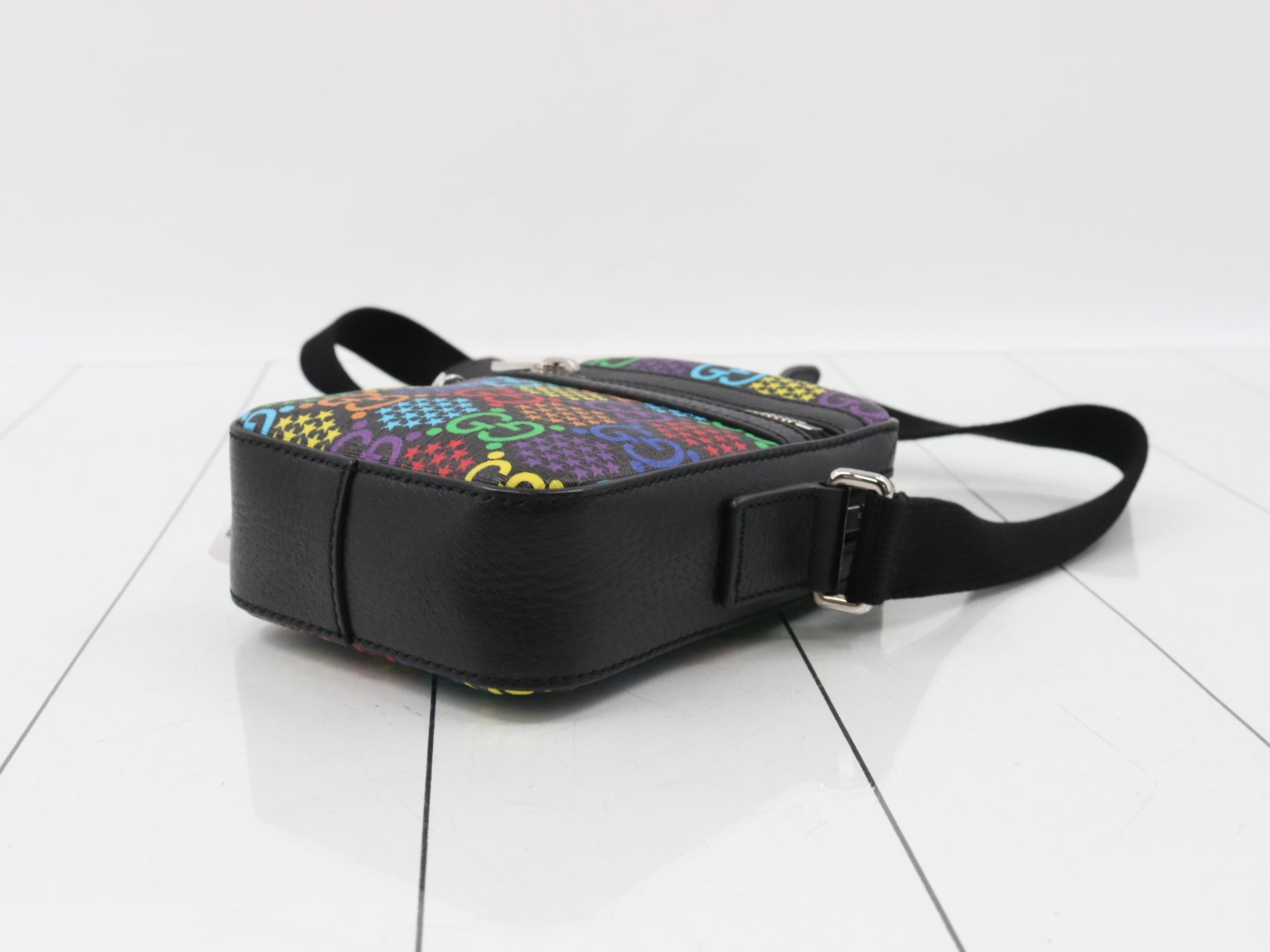 GG Psychedelic Mini Messenger Bag, Multicolor x Black, Silver Hardware, W13 — view 6