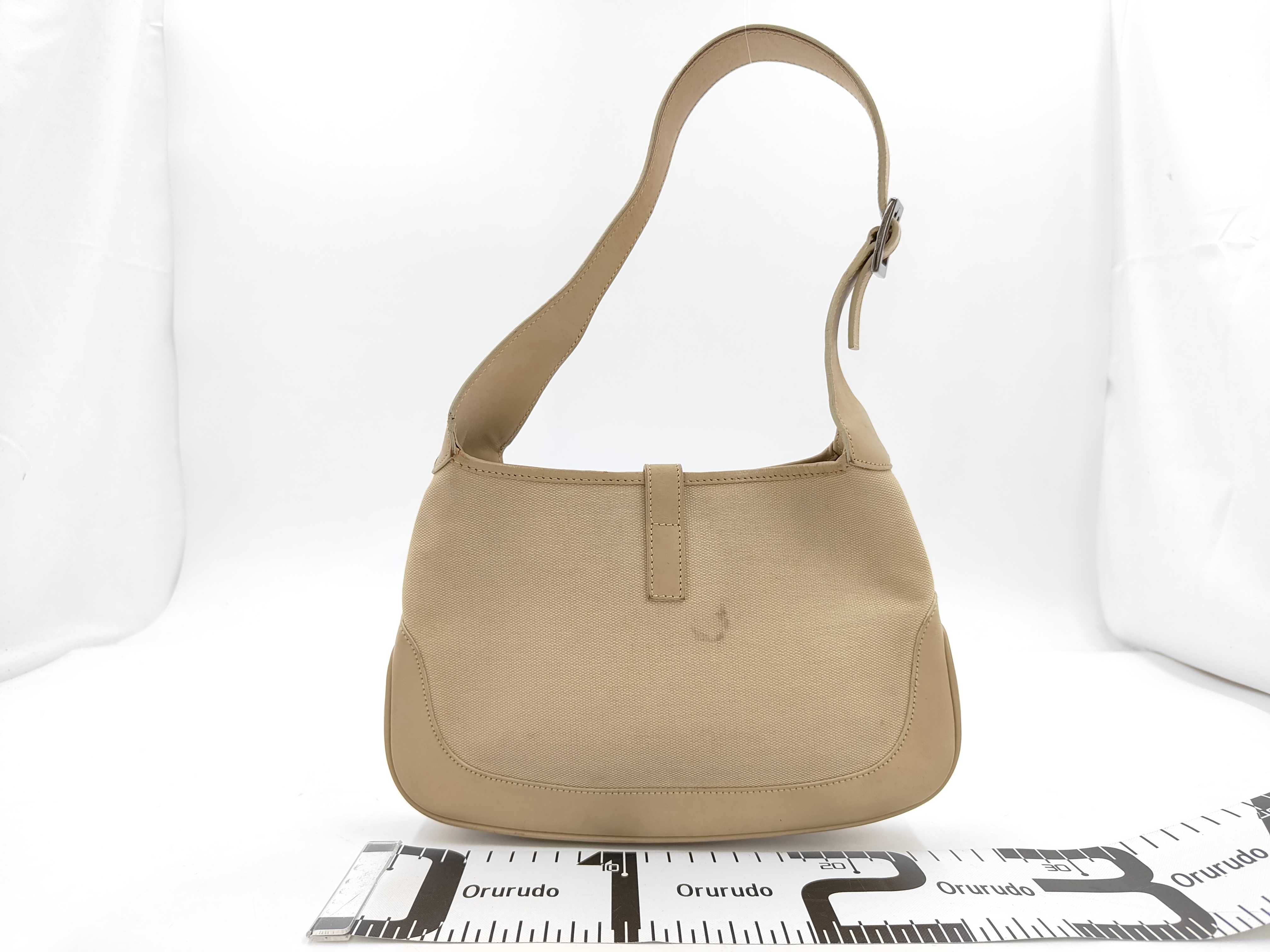 Jackie Gucci Handbag Jackie Beige Canvas Leather Shoulder Bag — view 2