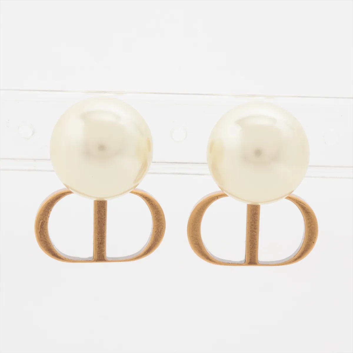 Petit CD earrings (for both ears), gold-plated with faux pearls. Shows signs of wear, — view 2