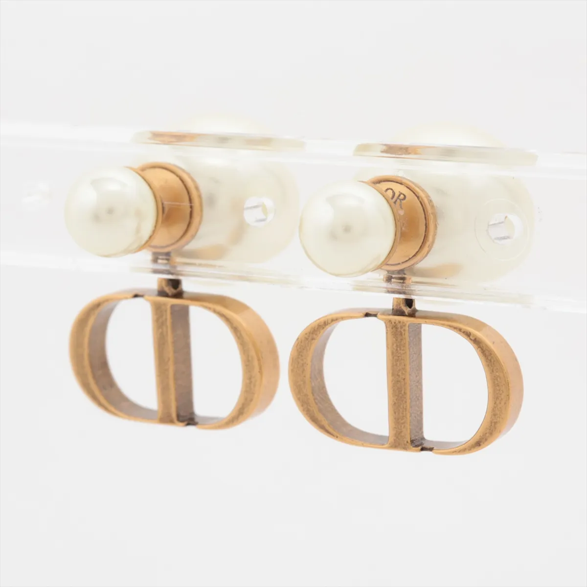 Petit CD earrings (for both ears), gold-plated with faux pearls. Shows signs of wear, — view 3