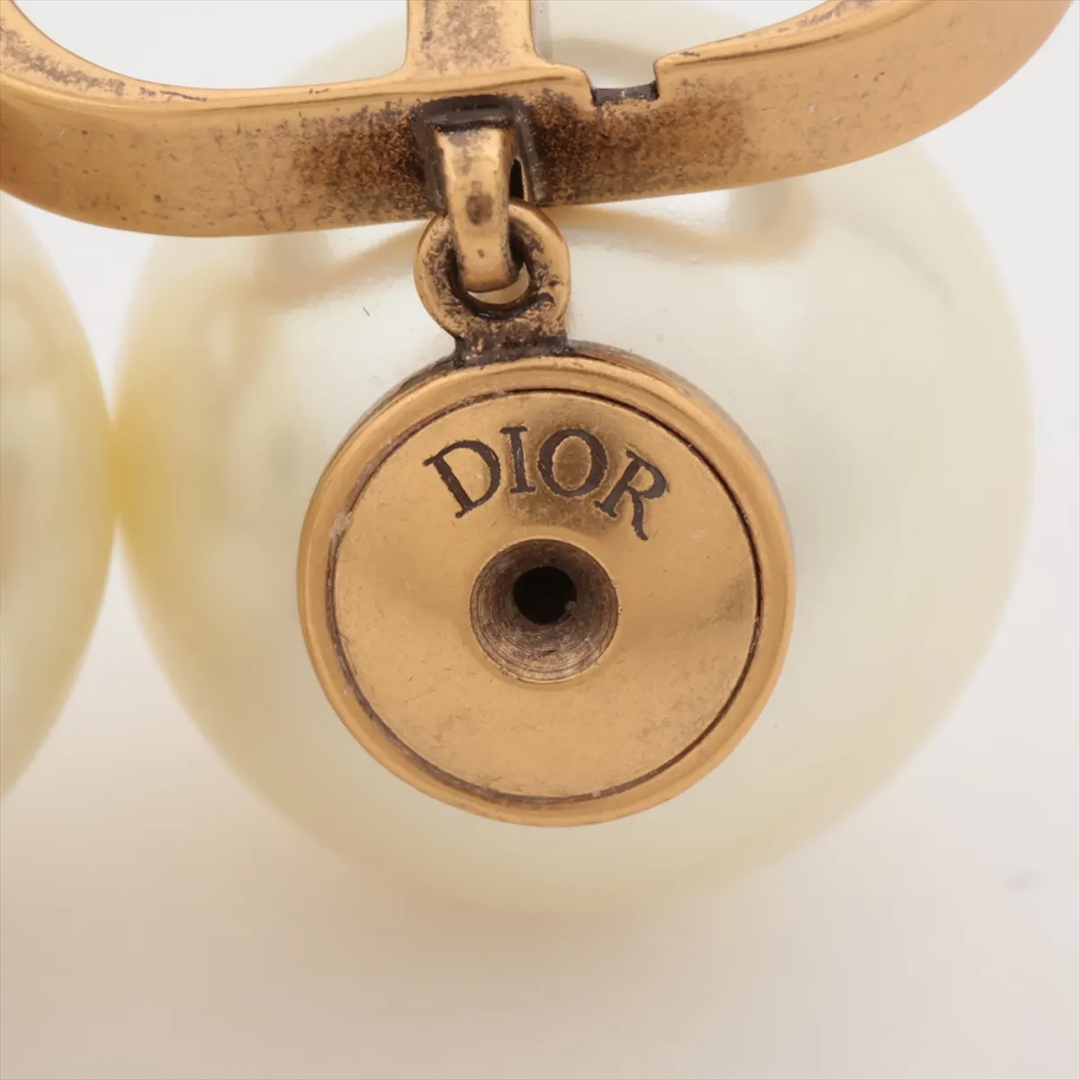 Petit CD earrings (for both ears), gold-plated with faux pearls. Shows signs of wear, — view 5