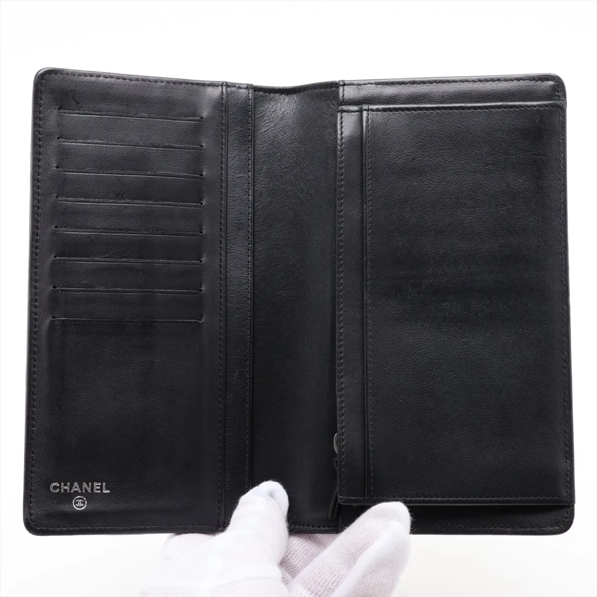 Coco Mark Caviar Skin Long Wallet, Black with Silver Hardware, 13060068 — view 3
