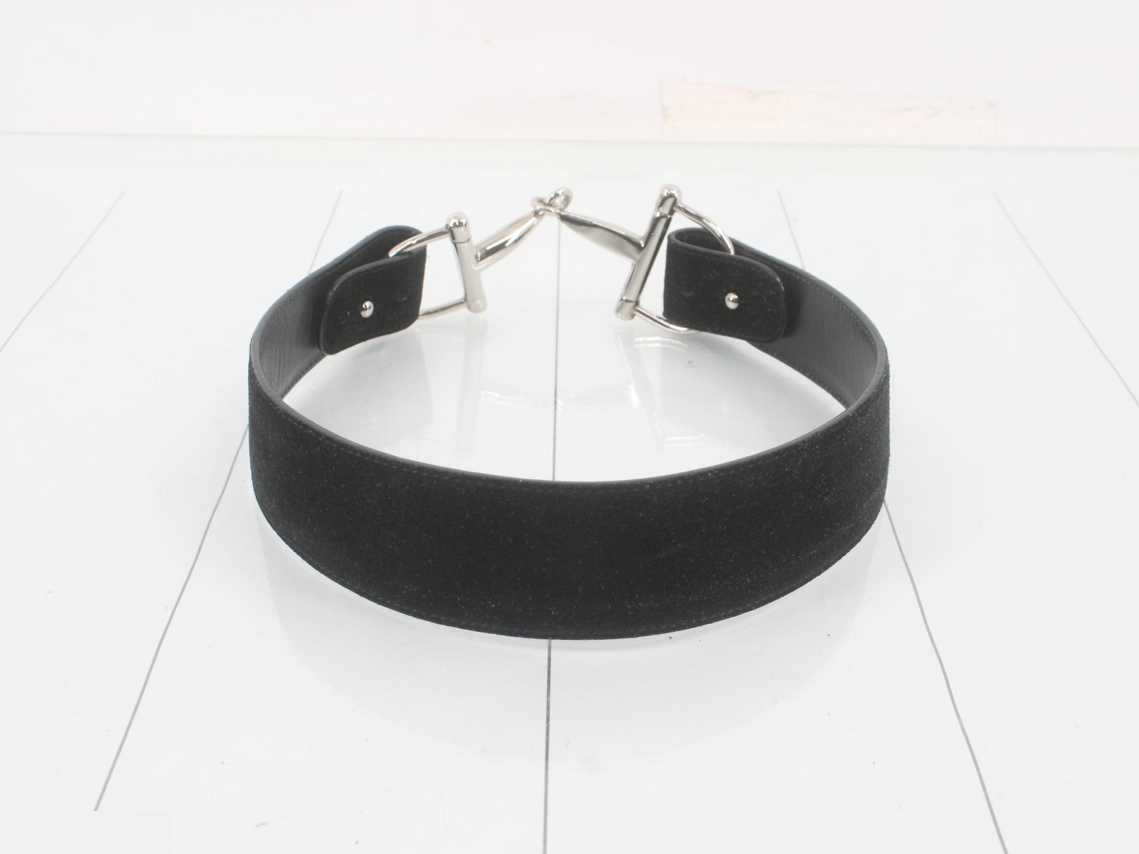 Leather belt with horsebit detail, black and silver. — view 2