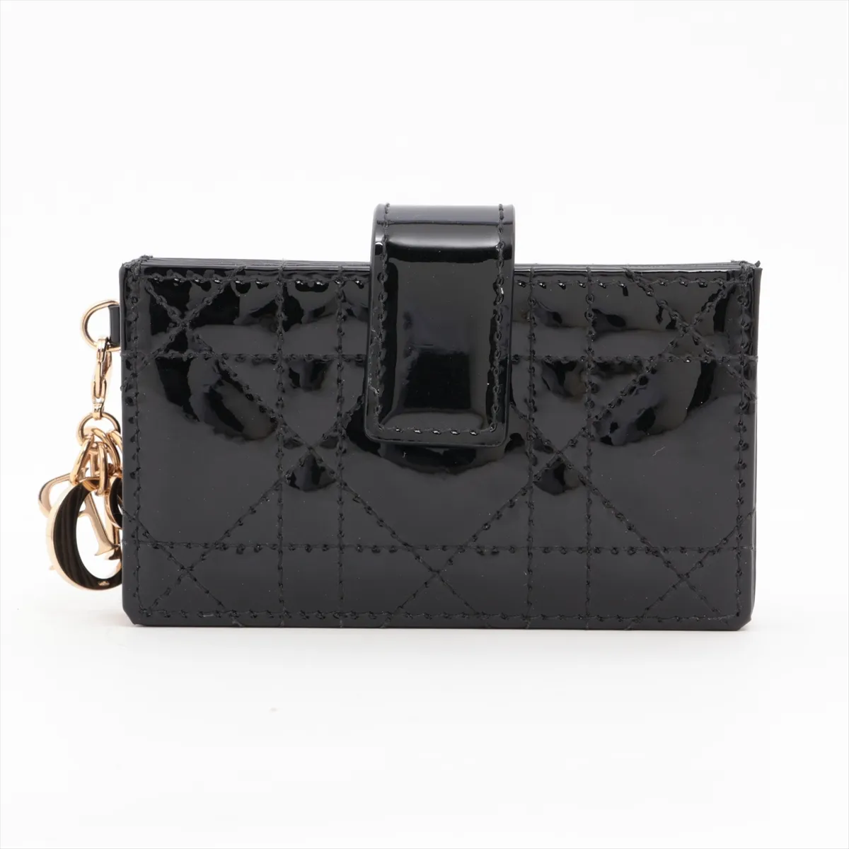 Lady Dior Cannage Patent Leather Card Case, Black