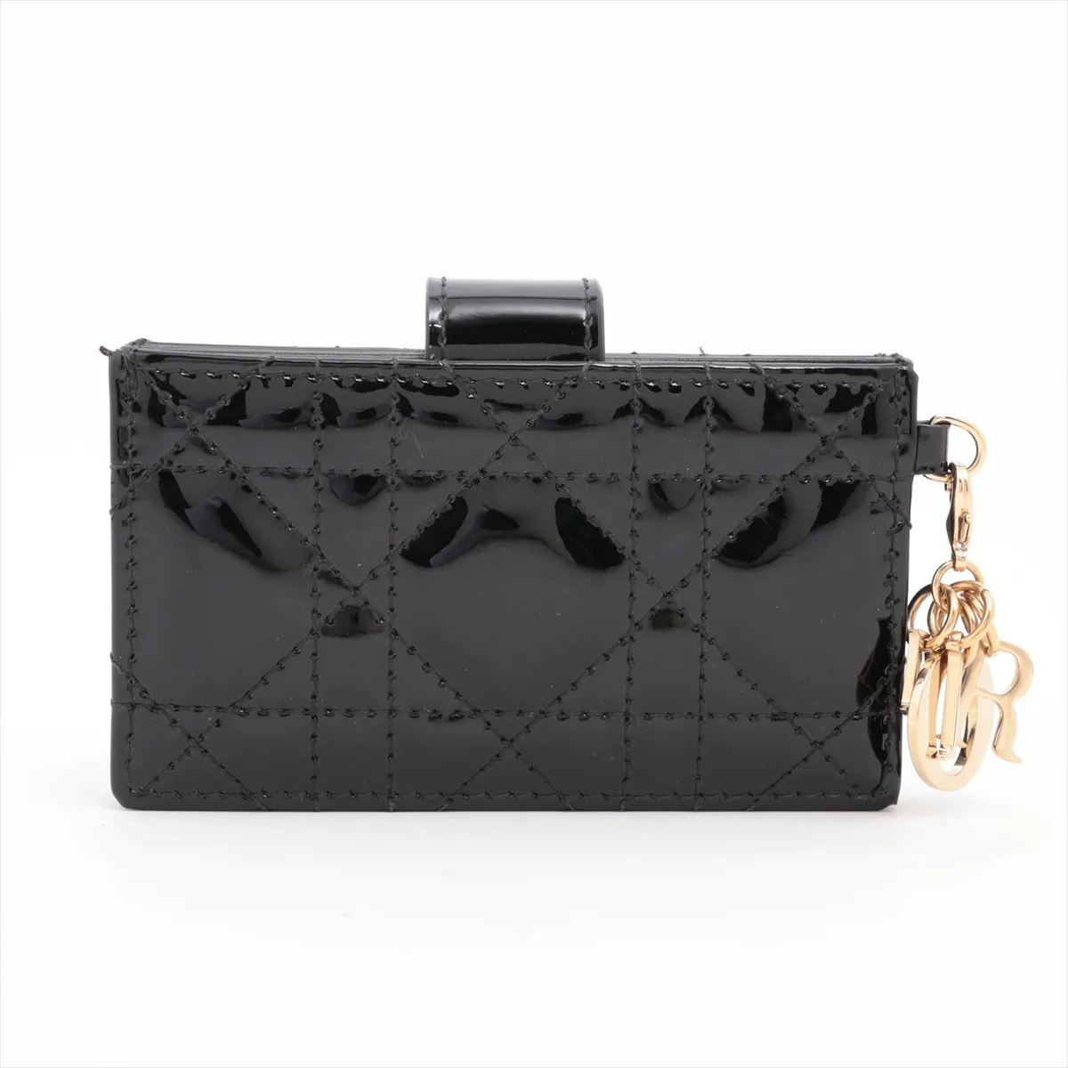 Lady Dior Cannage Patent Leather Card Case, Black — view 2