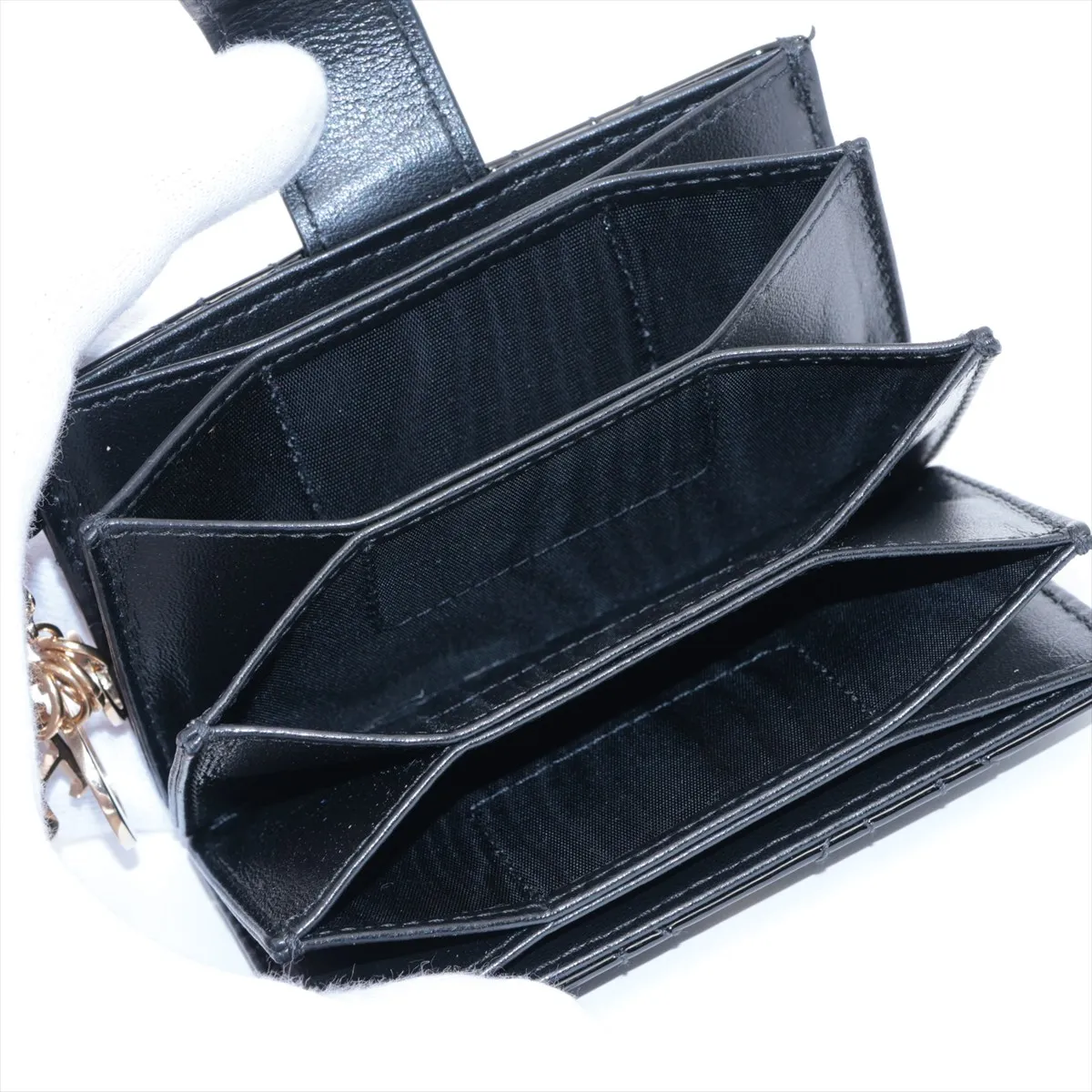 Lady Dior Cannage Patent Leather Card Case, Black — view 3
