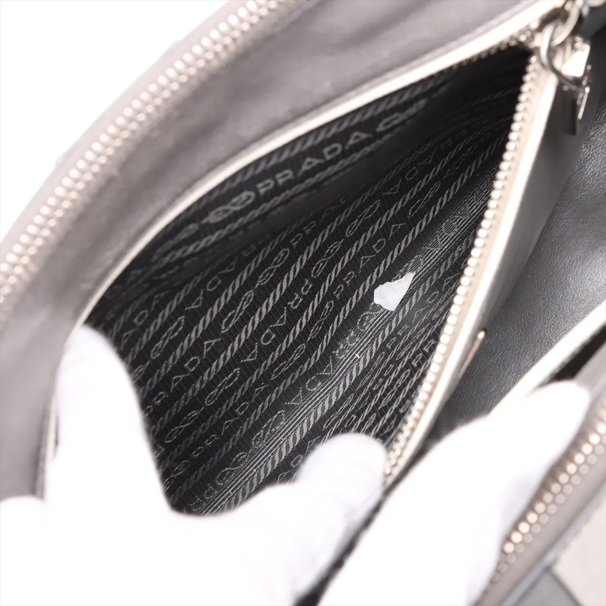 Saffiano Galleria Leather 2WAY Handbag Gray x White 1BA863 — view 11