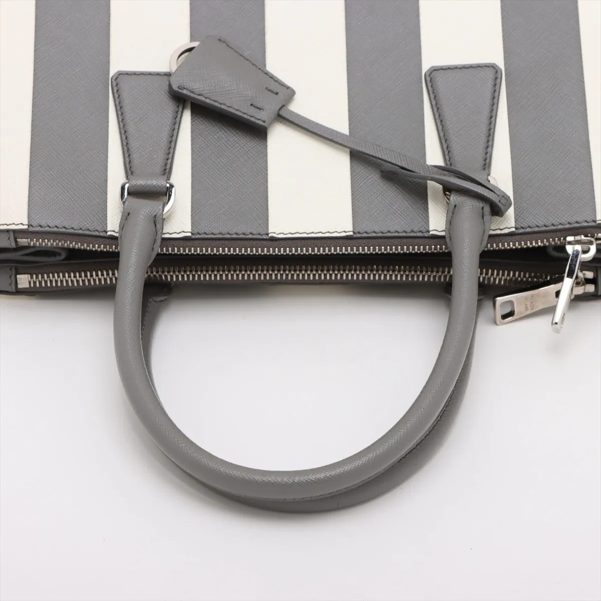 Saffiano Galleria Leather 2WAY Handbag Gray x White 1BA863 — view 5