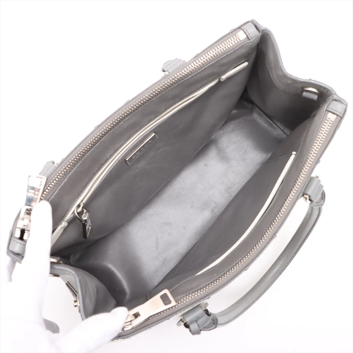 Saffiano Galleria Leather 2WAY Handbag Gray x White 1BA863 — view 8