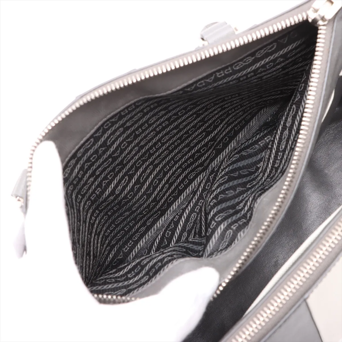 Saffiano Galleria Leather 2WAY Handbag Gray x White 1BA863 — view 9