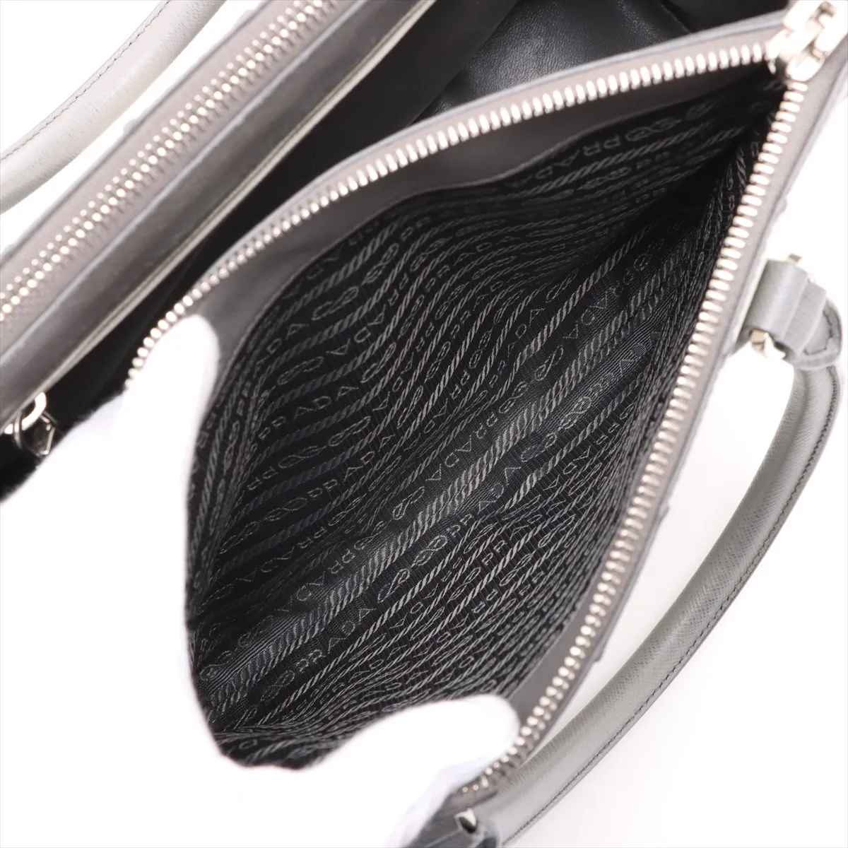 Saffiano Galleria Leather 2WAY Handbag Gray x White 1BA863 — view 10