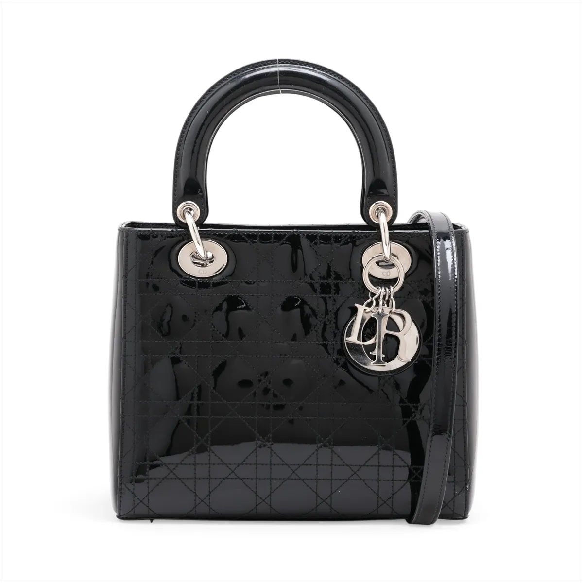Lady Dior Cannage Patent Leather 2-Way Handbag, Black