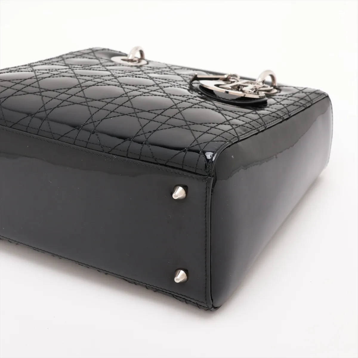 Lady Dior Cannage Patent Leather 2-Way Handbag, Black — view 3